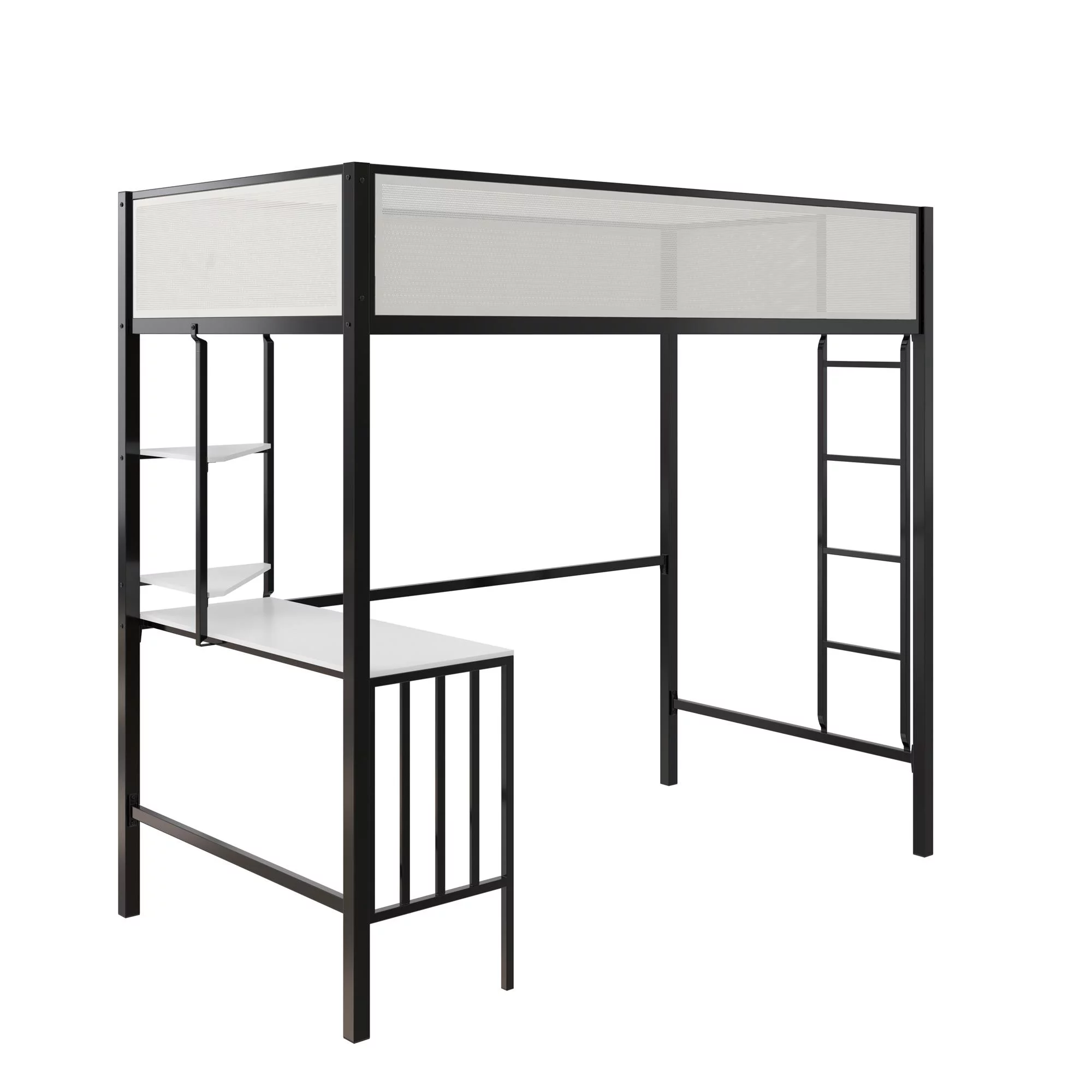 Novogratz Axel Metal Loft Bed with Desk and Shelves, Twin