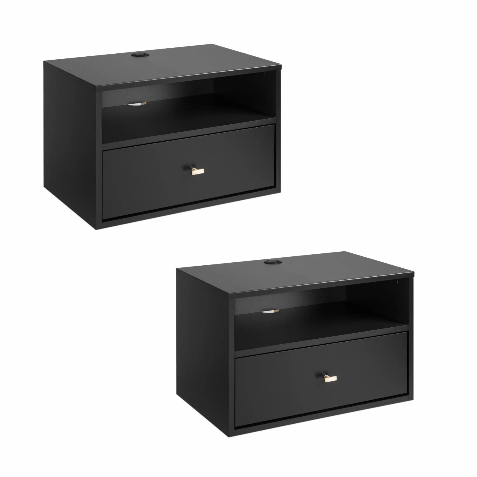 Prepac Hanging Nightstand with Open Shelf Black Engineered Wood-Set of 2