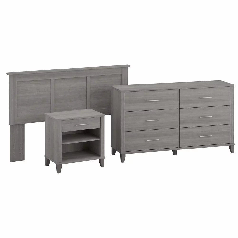 Bush Furniture Somerset Full/Queen Size Headboard, Dresser and Nightstand Bedroom Set, Platinum Gray
