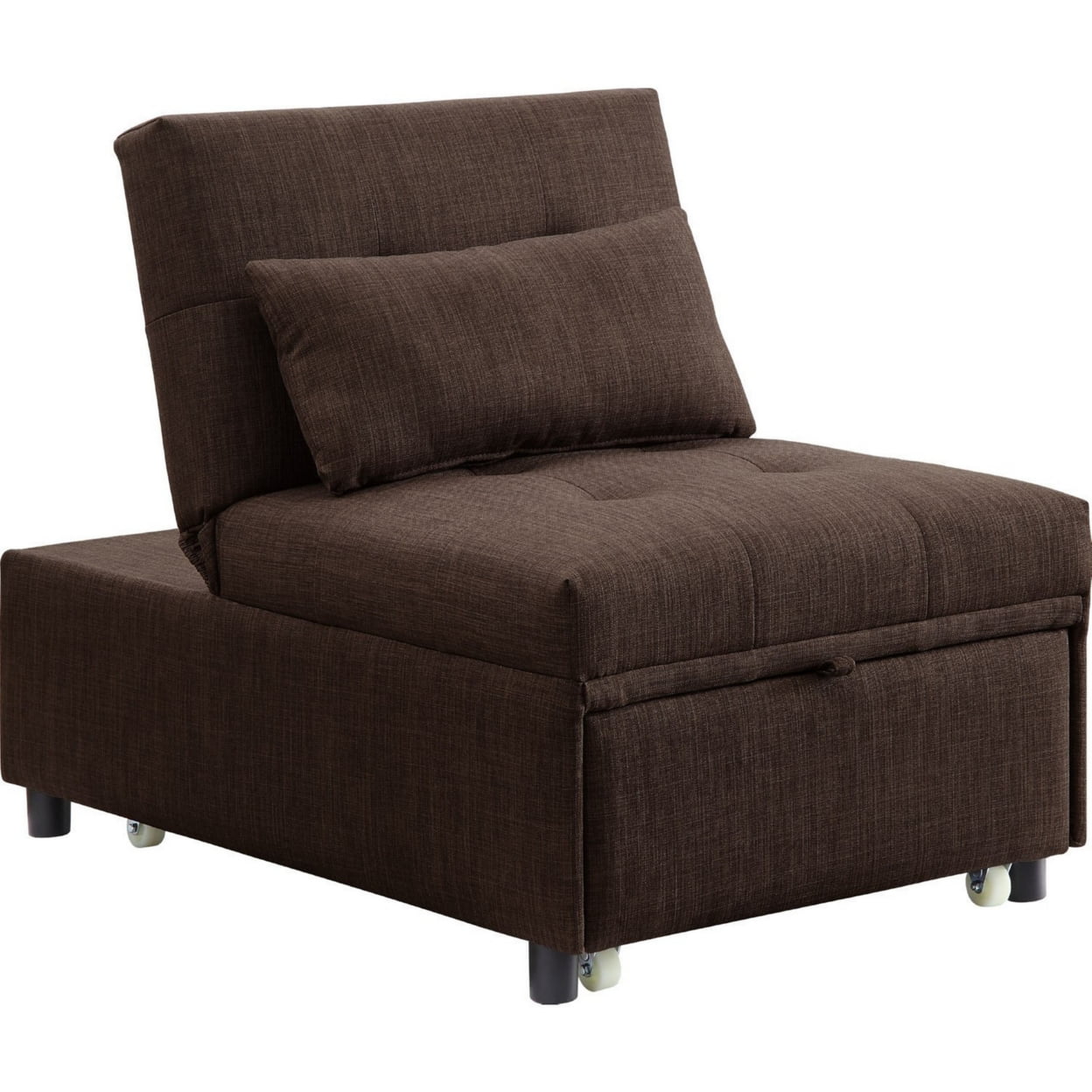 Sofa Bed with 1 Lumbar Pillow and Pull Out Sleeper, Brown- Saltoro Sherpi
