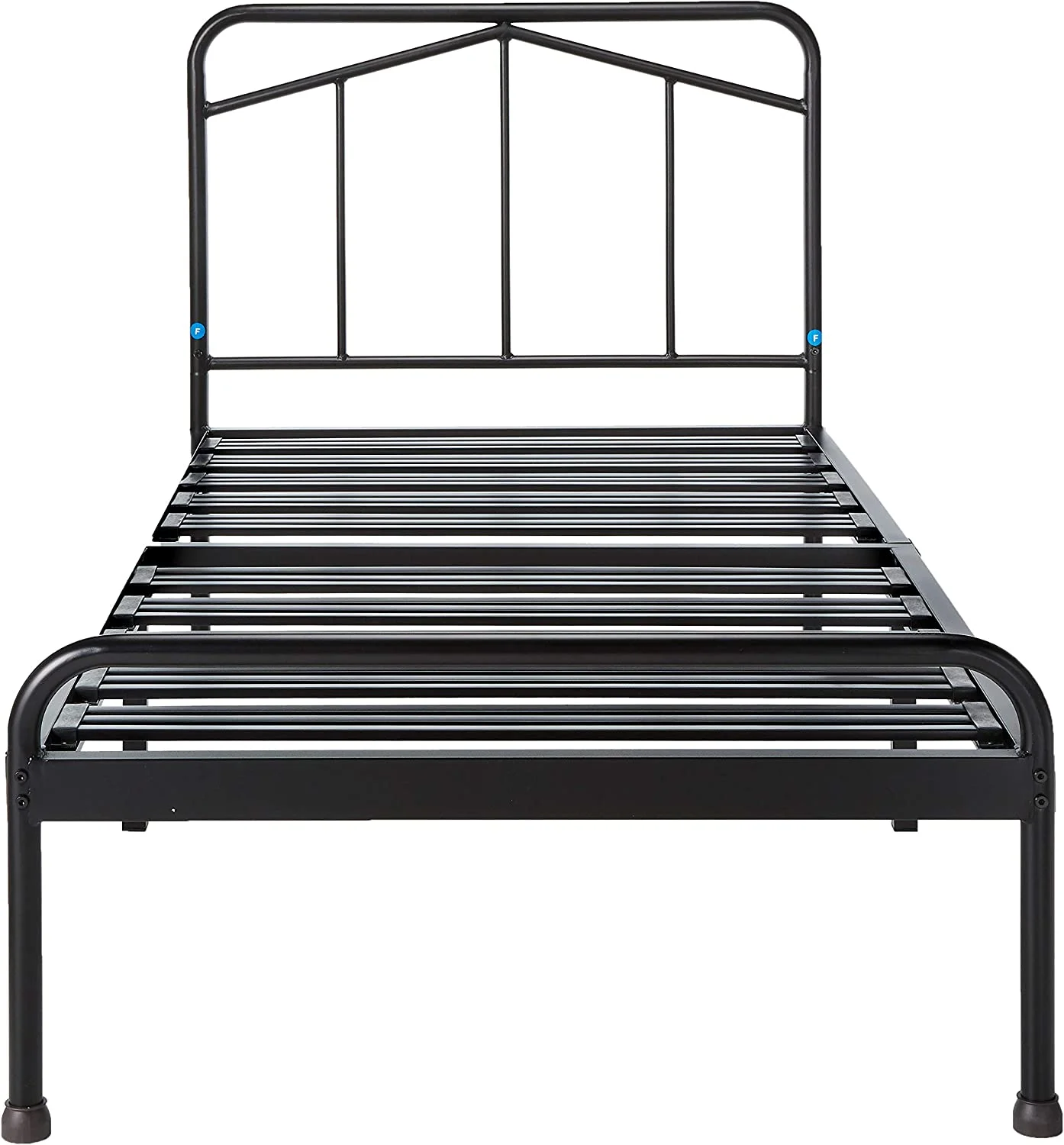 YGDU Glen - 14 Inch Metal Platform Bed with Rounded Headboard, Patented Wide Steel Slats, Easy Assembly, Twin, Black