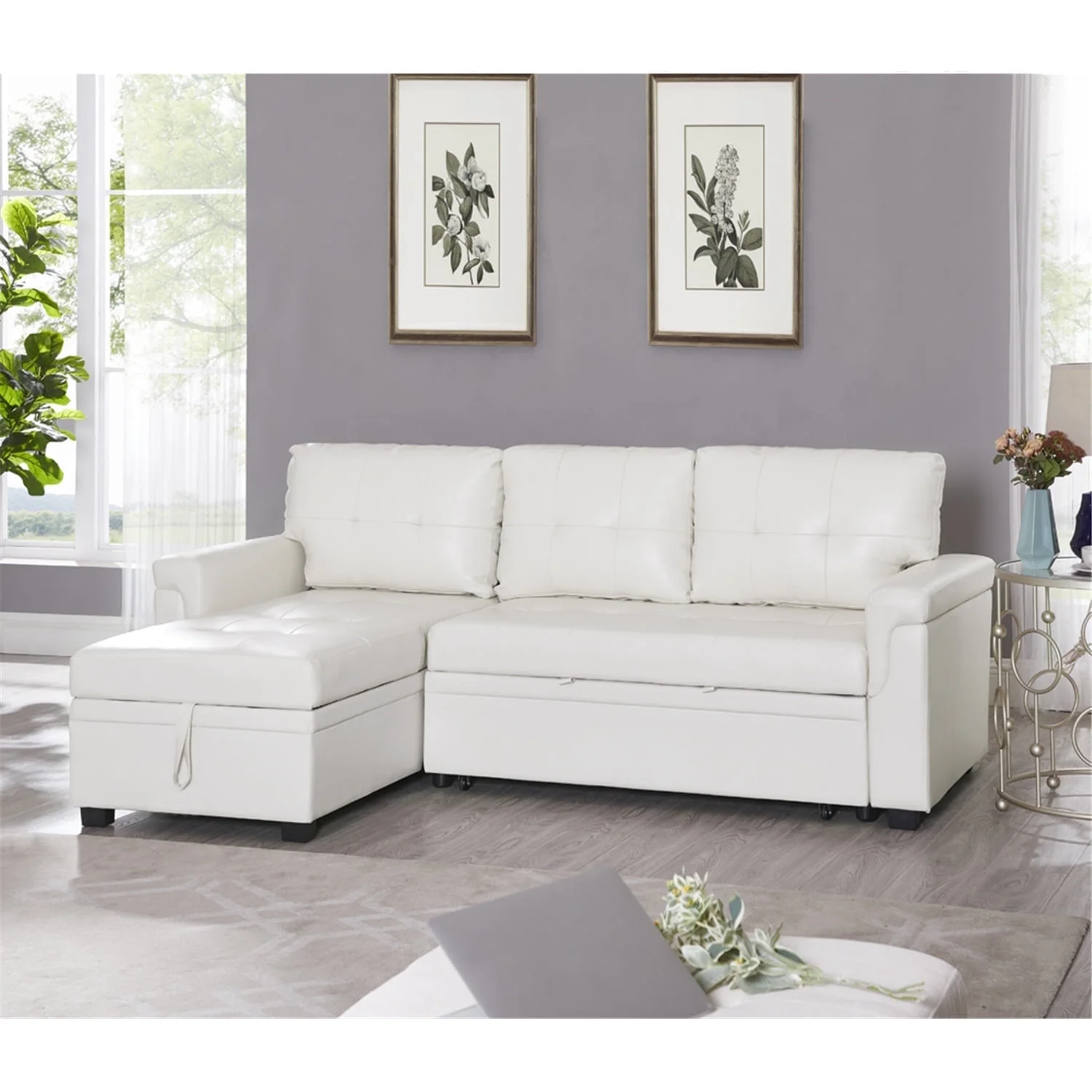 Reversible Sectional Sofa Couch, Modern Convertible L-Shaped 3-Seat Sofa Sectional with Reversible Chaise for Small Space White, Air Leather