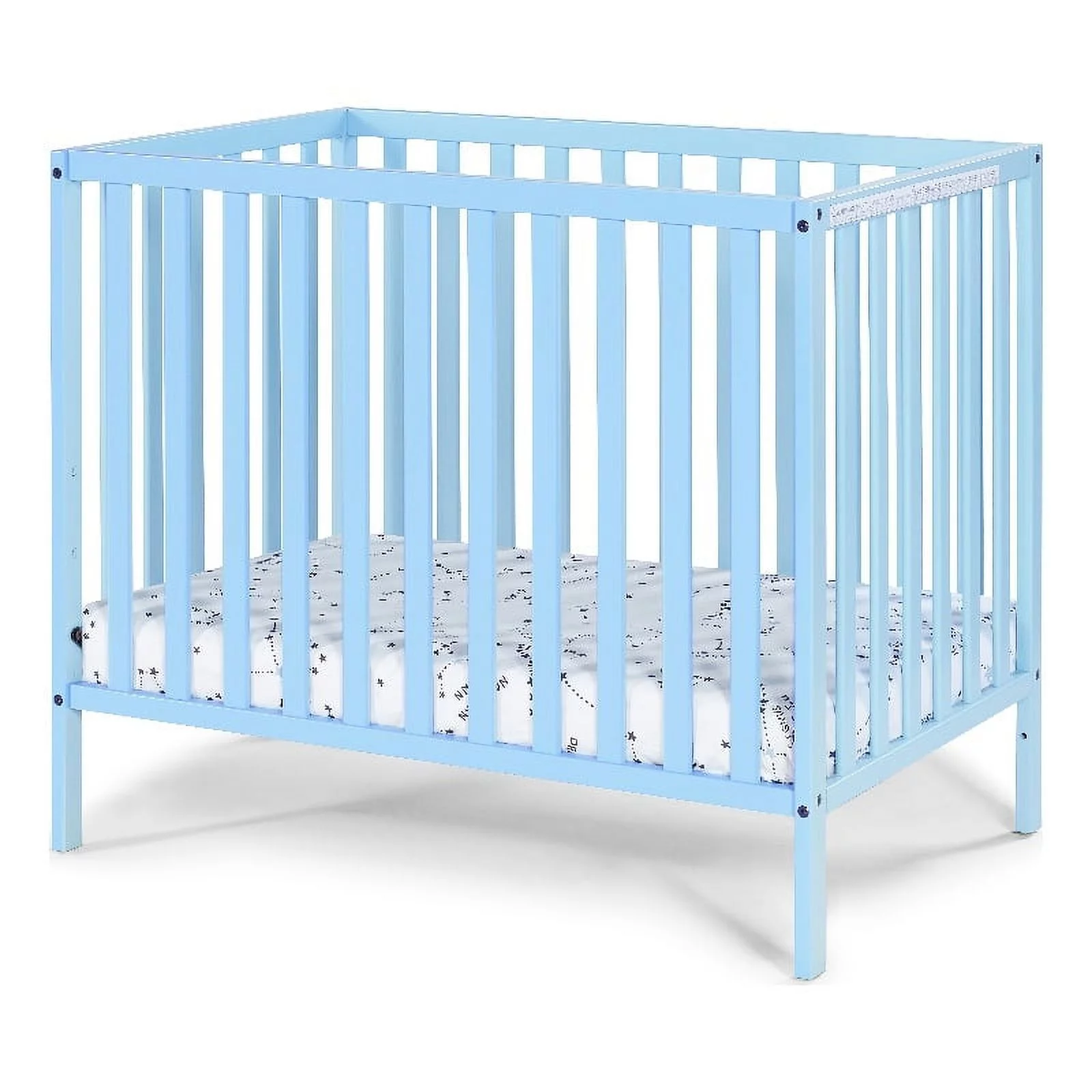 Suite Bebe Palmer Contemporary Wood Mini Crib with Mattress Pad in Baby Blue