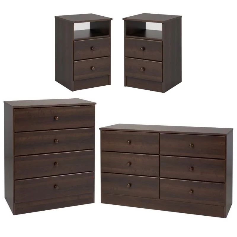 Home Square 4-Piece Set with 2 Nightstands 6-Drawer Double Dresser and Chest