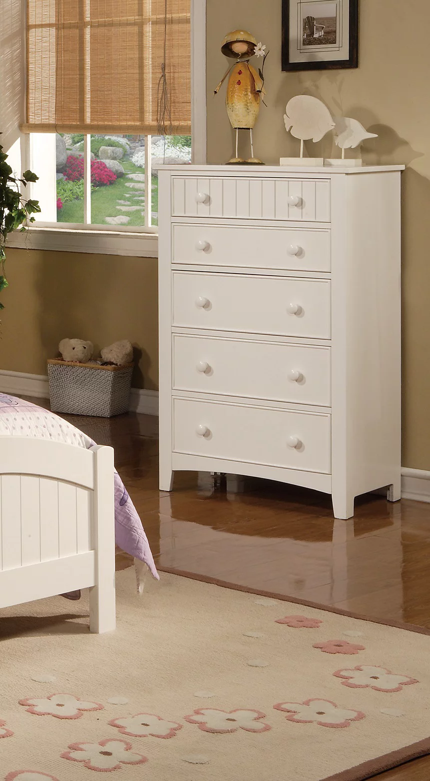 Bornmio Contemporary White 1pc Chest of Drawers Plywood Pine Veneer Bedroom Furniture