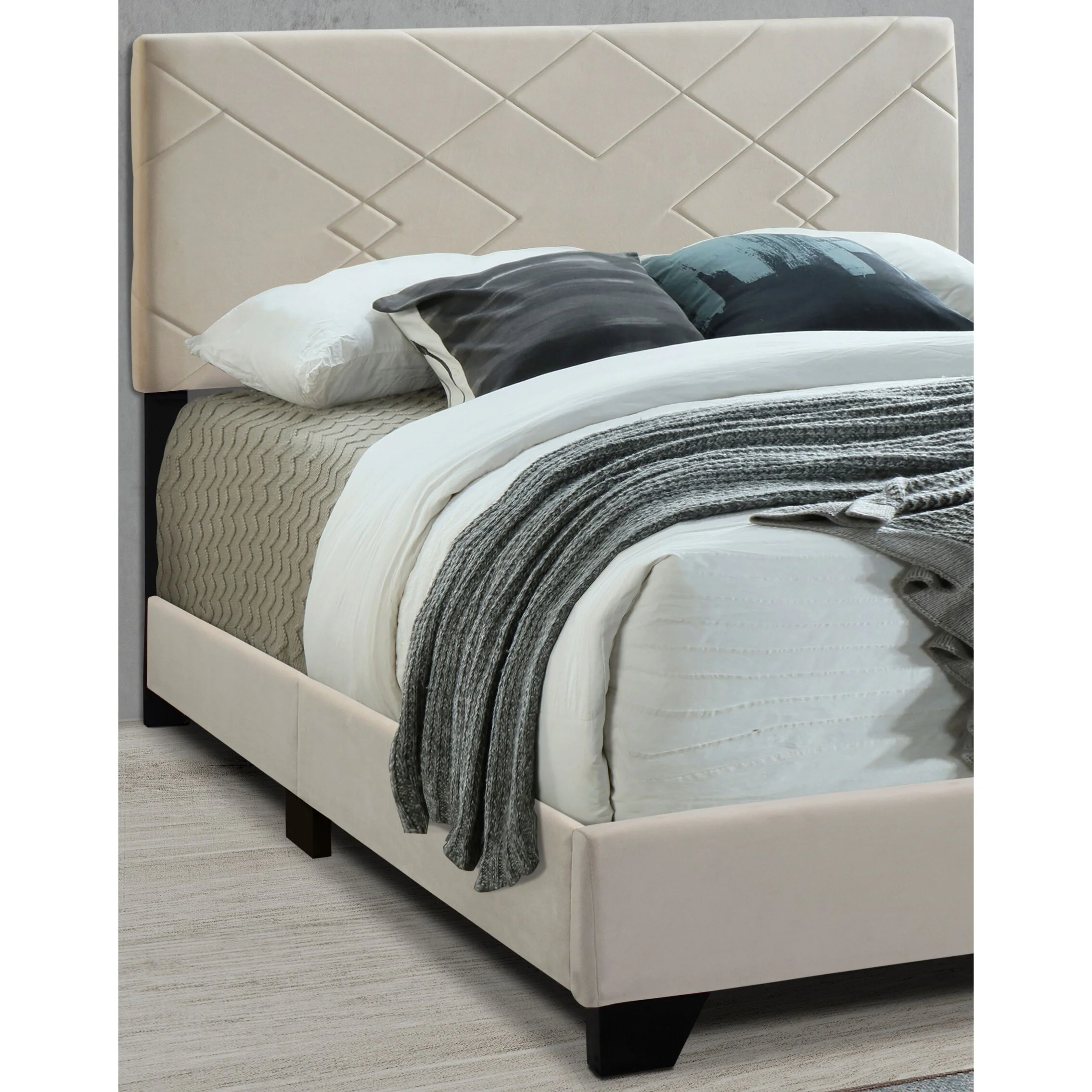 All-in-One Upholstered Champagne Bed Queen