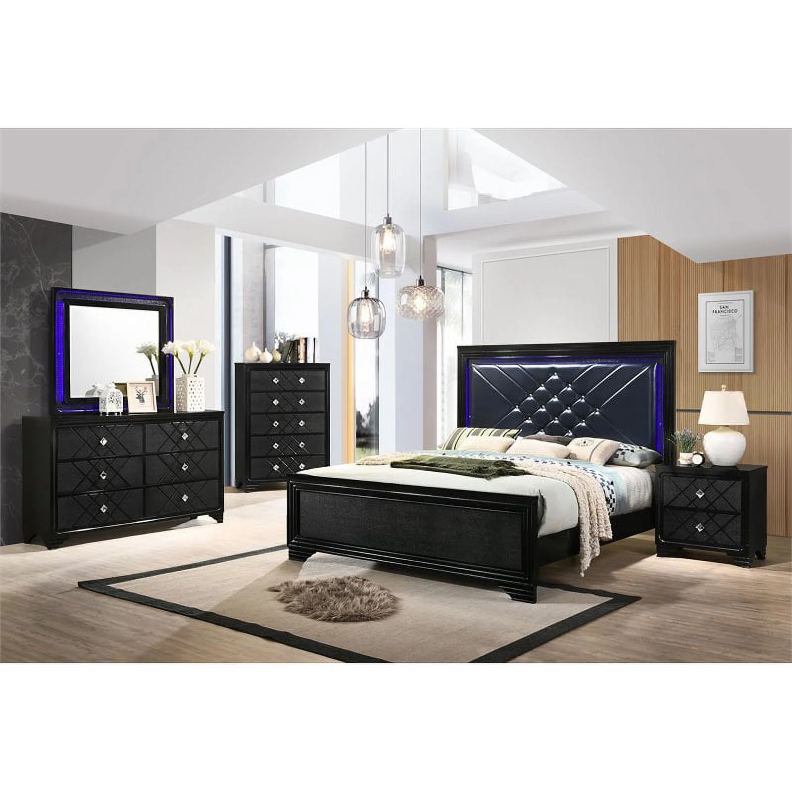 Penelope 5-piece Queen Bedroom Set Midnight Star and Black