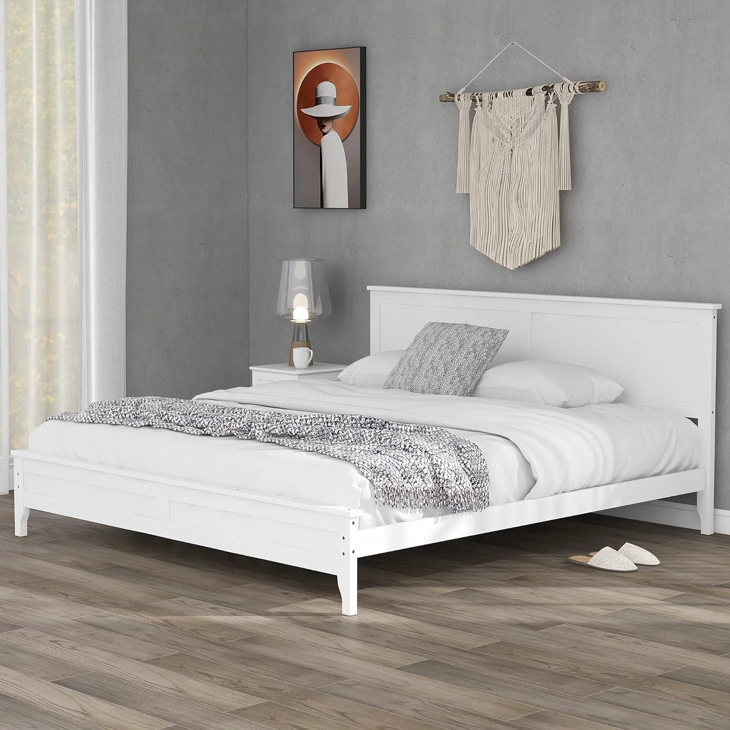 King Platform Bed Frame With Headboard And Footboard/Wood Slat Support/Mattress Foundation For Bedroom
