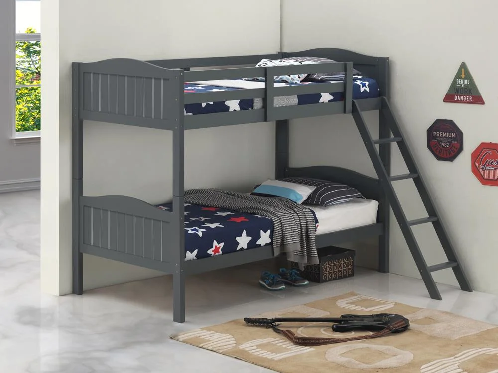 Arlo Twin Over Twin Bunk Bed with Ladder Grey