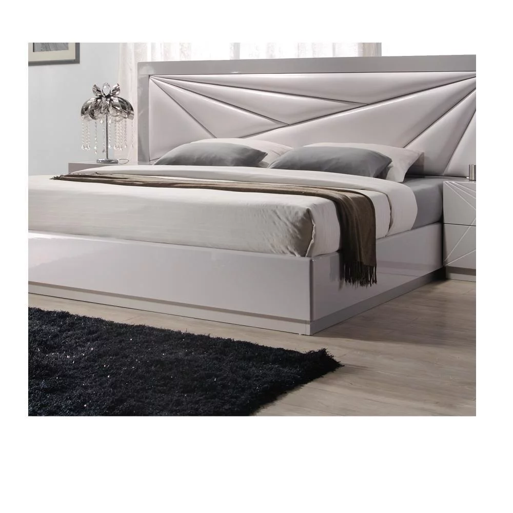Modern White&Light Grey Lacquer Finish King Size Platform Bed 5Pcs J&M Florence