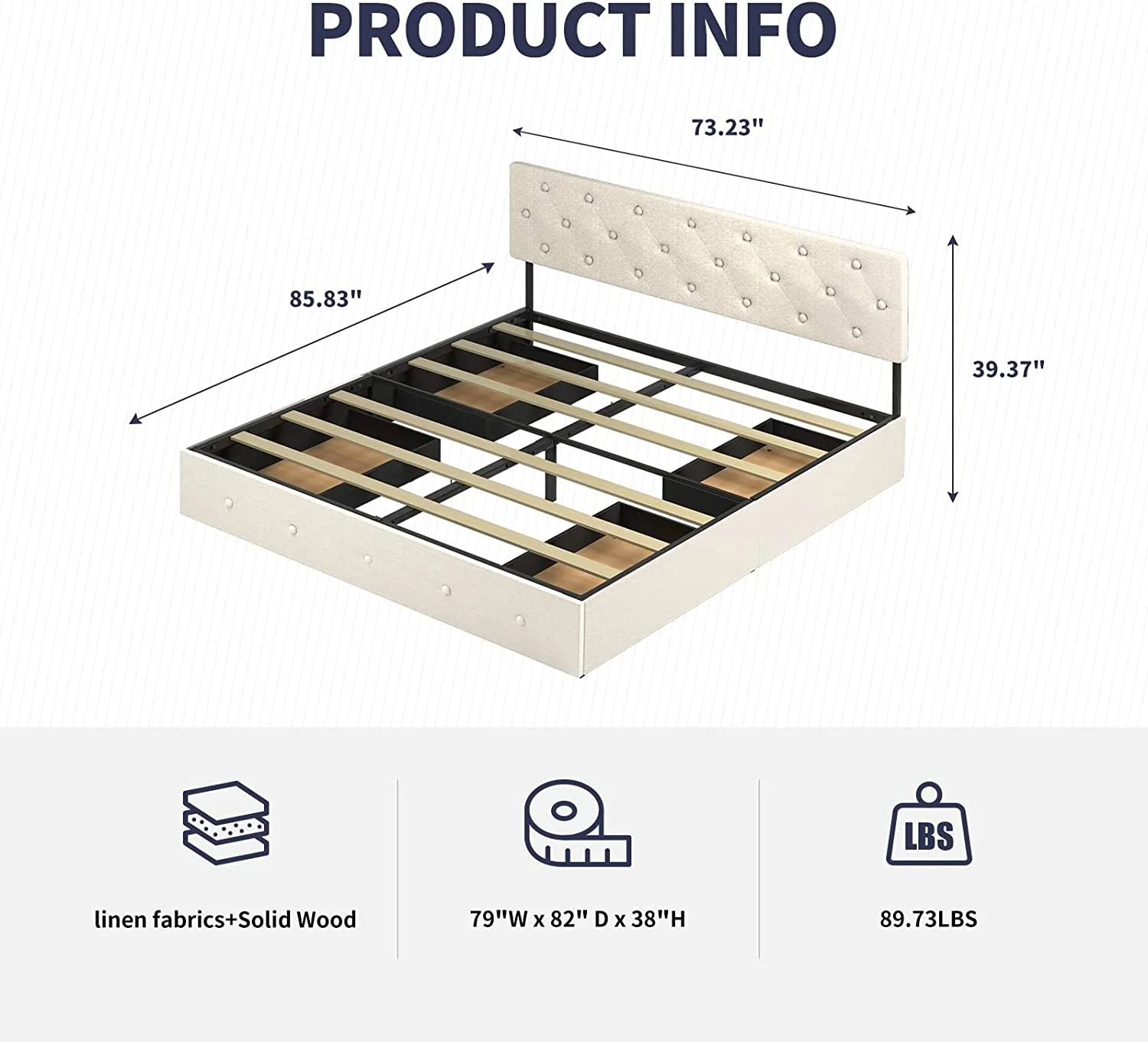 Platform Full Size Bed Frame with 4 Storage Drawers Full Bed Frame with Headboard Diamond Stitched Button Tufted Design Wooden Slats Support No Box Spring Needed Easy Assembly Beige