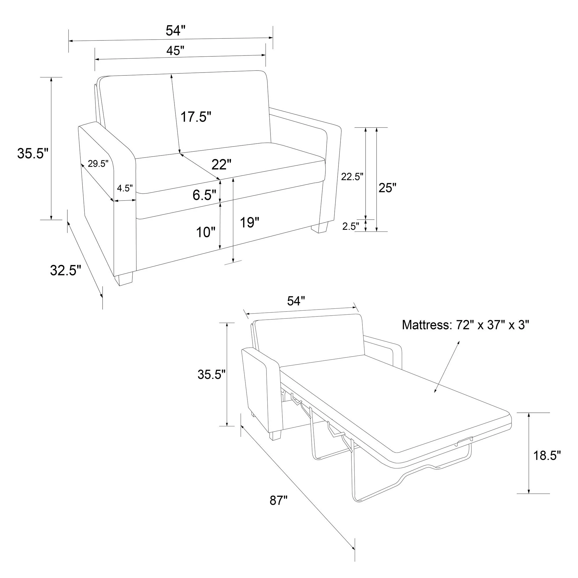 DHP Cooper Loveseat Sofa Sleeper with Twin Memory Foam Mattress, Gray Velvet