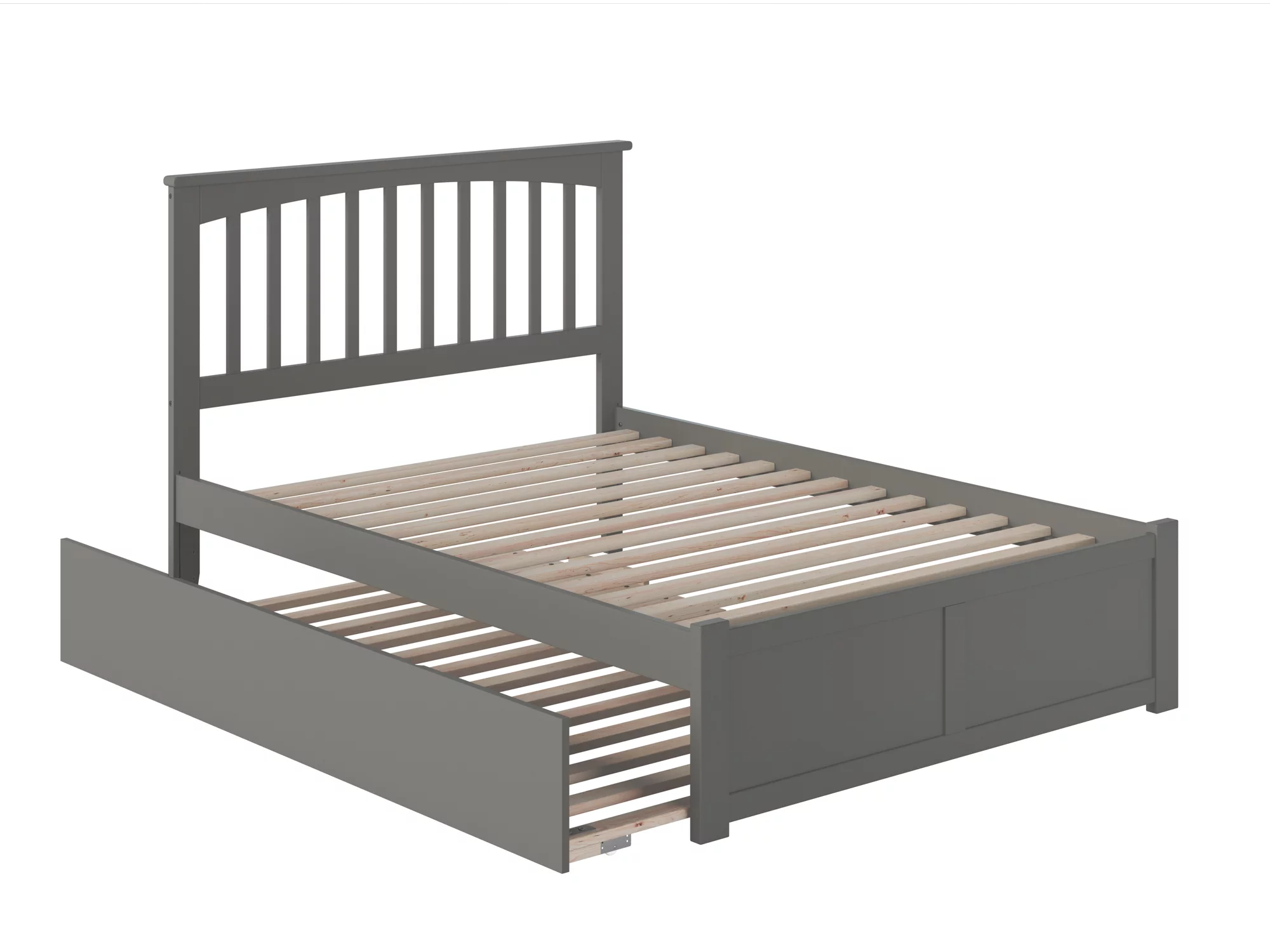 Mission Full Platform Bed with Flat Panel Foot Board and Full Size Urban Trundle Bed in Grey
