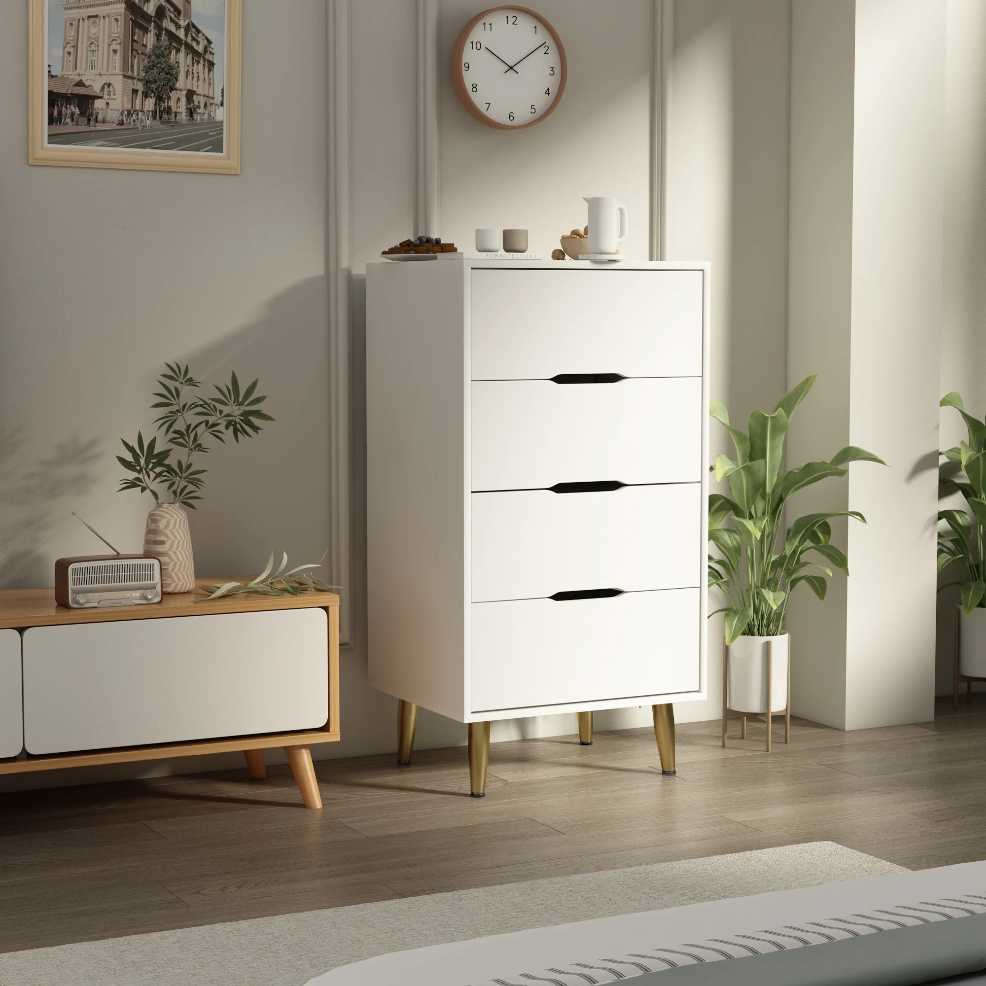 Organizedlife Dressers for Bedroom with 4 Drawers,Storage Chest,Modern Wood Dresser Storage Cabinet White