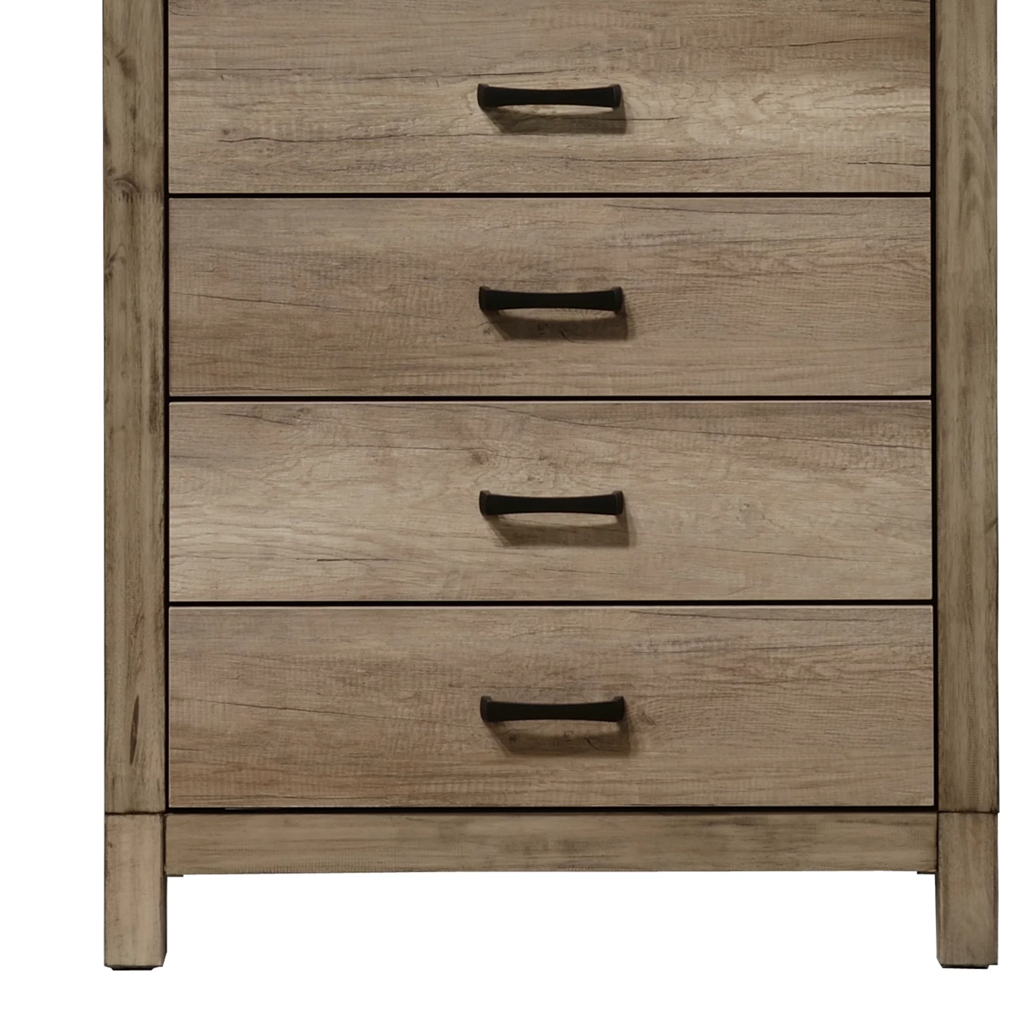 5 Drawer Rustic Style Chest with Bar Pulls and Block Feet, Weathered Gray