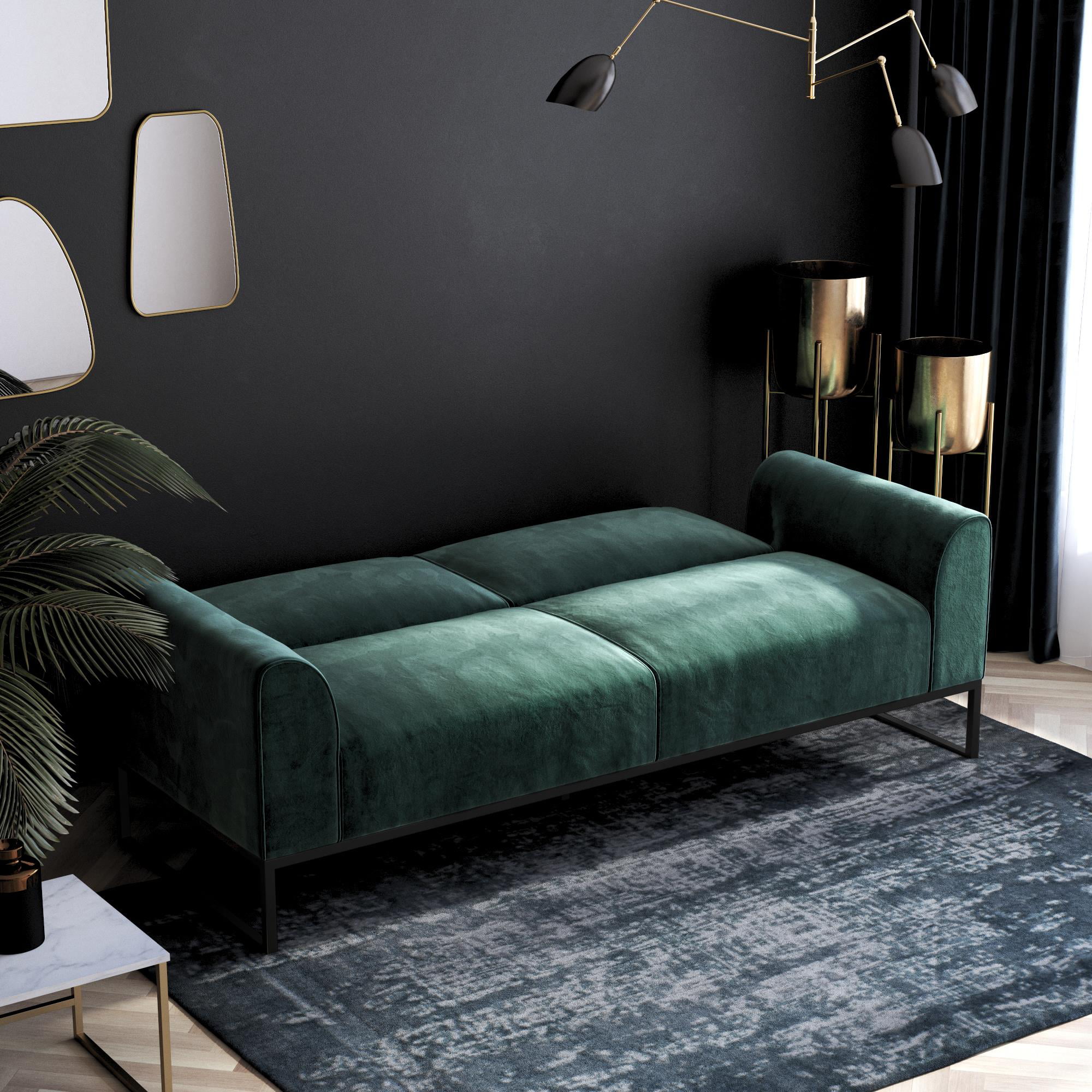 CosmoLiving Adley Coil Futon, Medium Teal Velvet with Black Metal Base