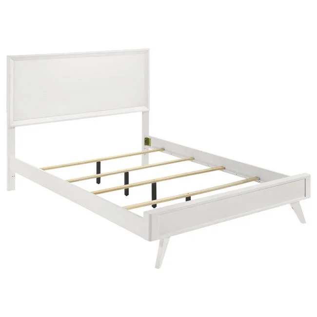 85.75 in. Zoe Wave Effect Design 4 Slats Platform King Size Bed with Slant Legs, White