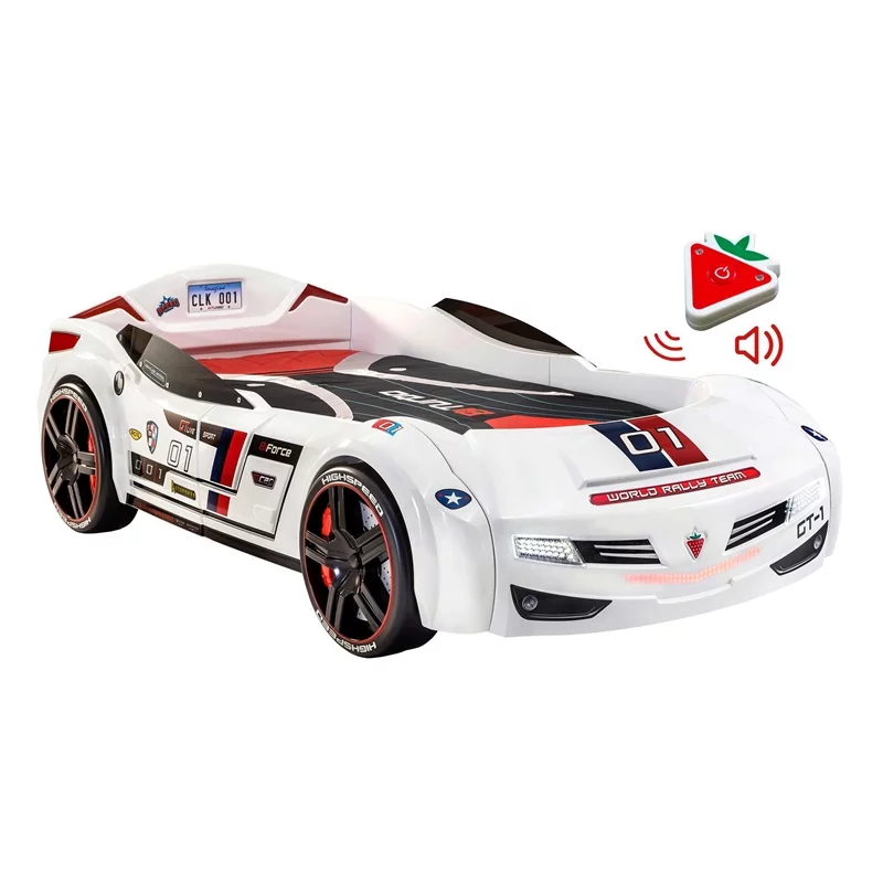 Cilek Kids Room GTS Biturbo Remote Control Wood Twin Race Car Bed in White