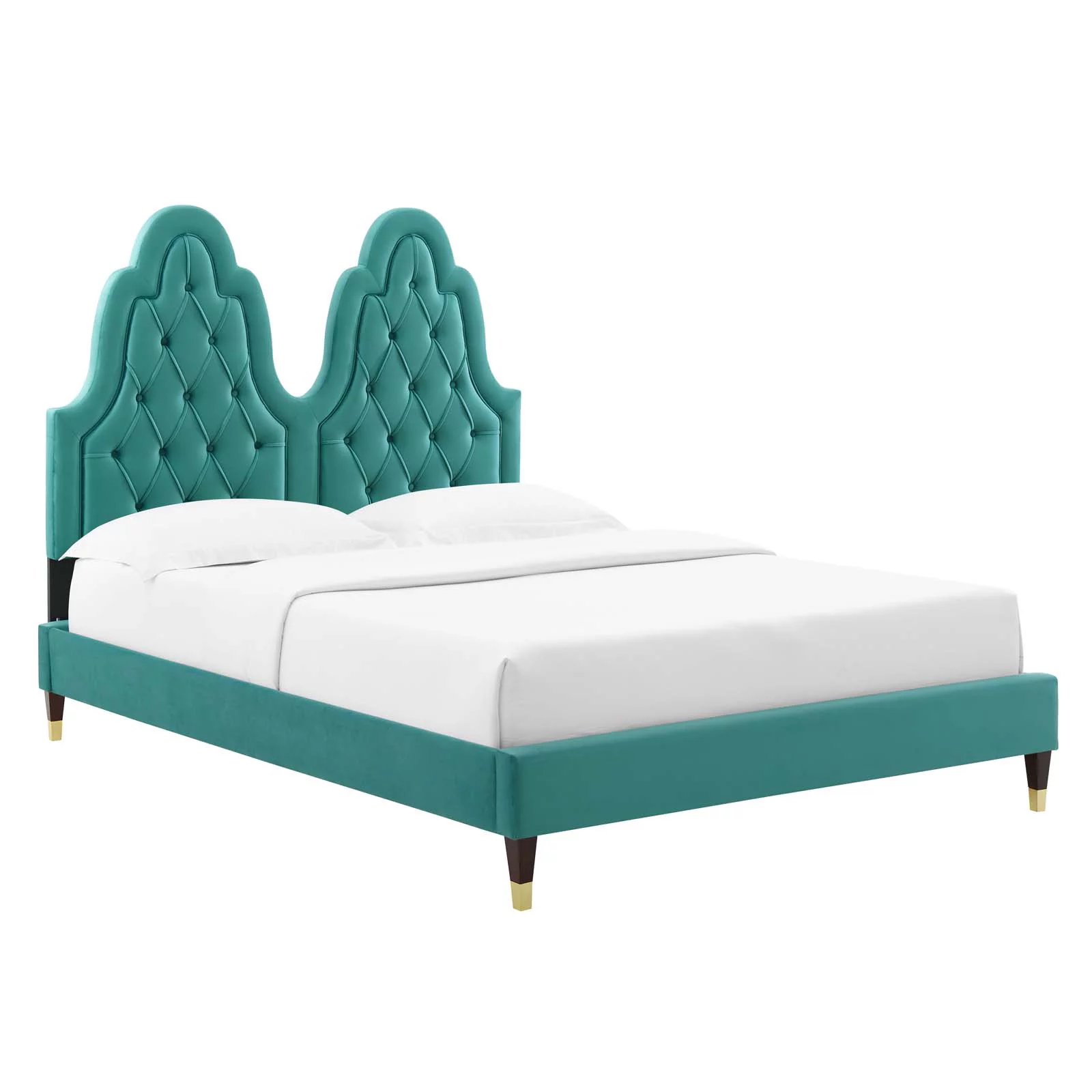 Modway Alexandria Tufted Performance Velvet Twin Platform Bed in Teal