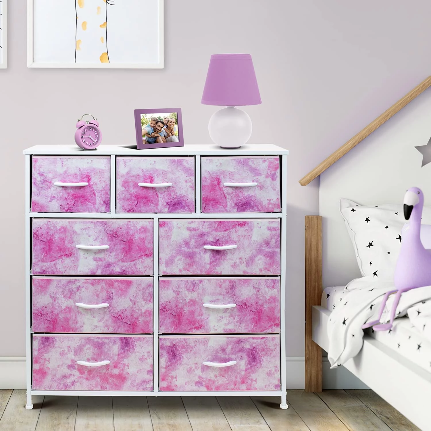 Sorbus Large 9 Drawer Dresser for Kids Bedroom, Tie-Dye Colors