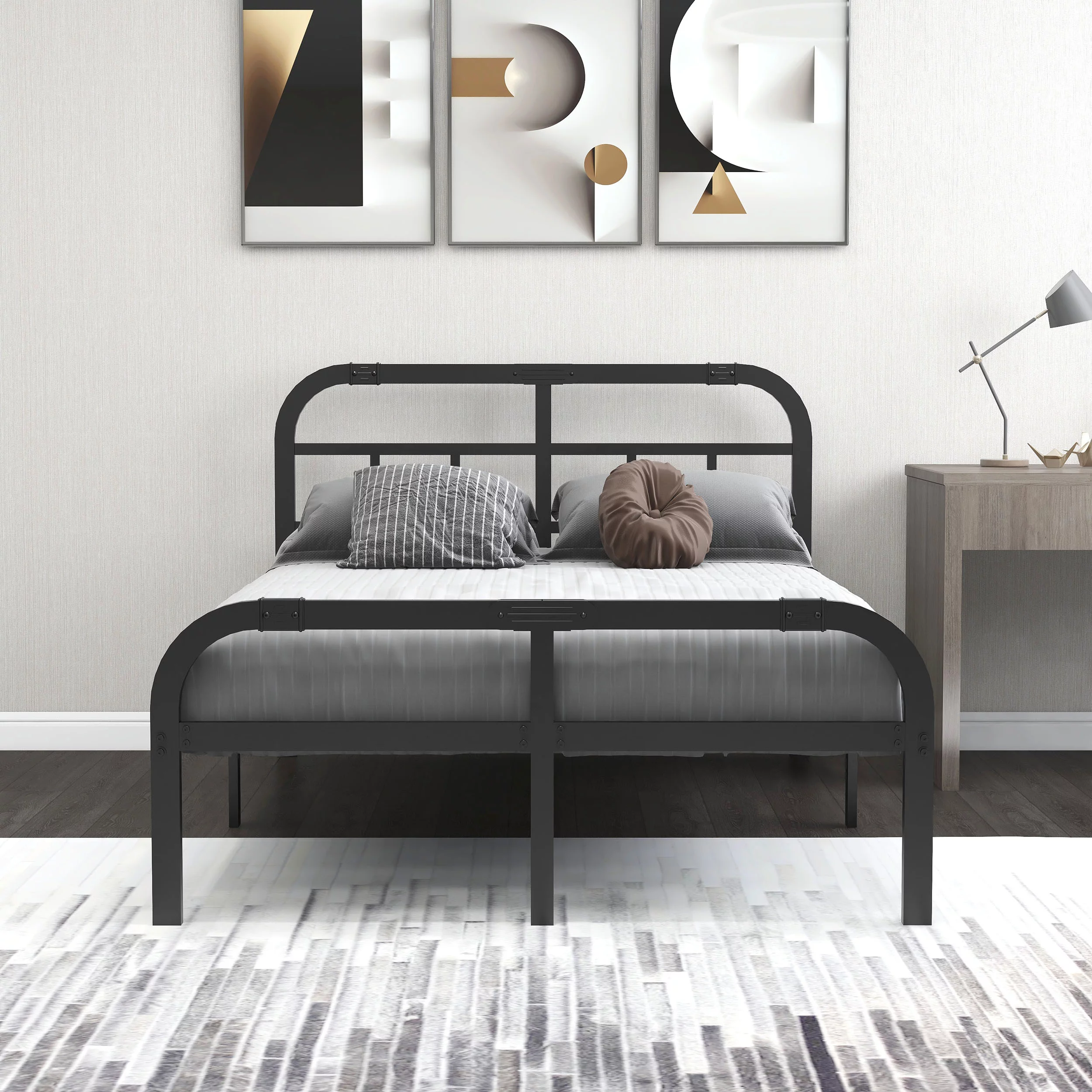 NNV 14 inch Full Size Metal Bed Frame, 3000 lbs Heavy Duty Support, Noise Free, Black