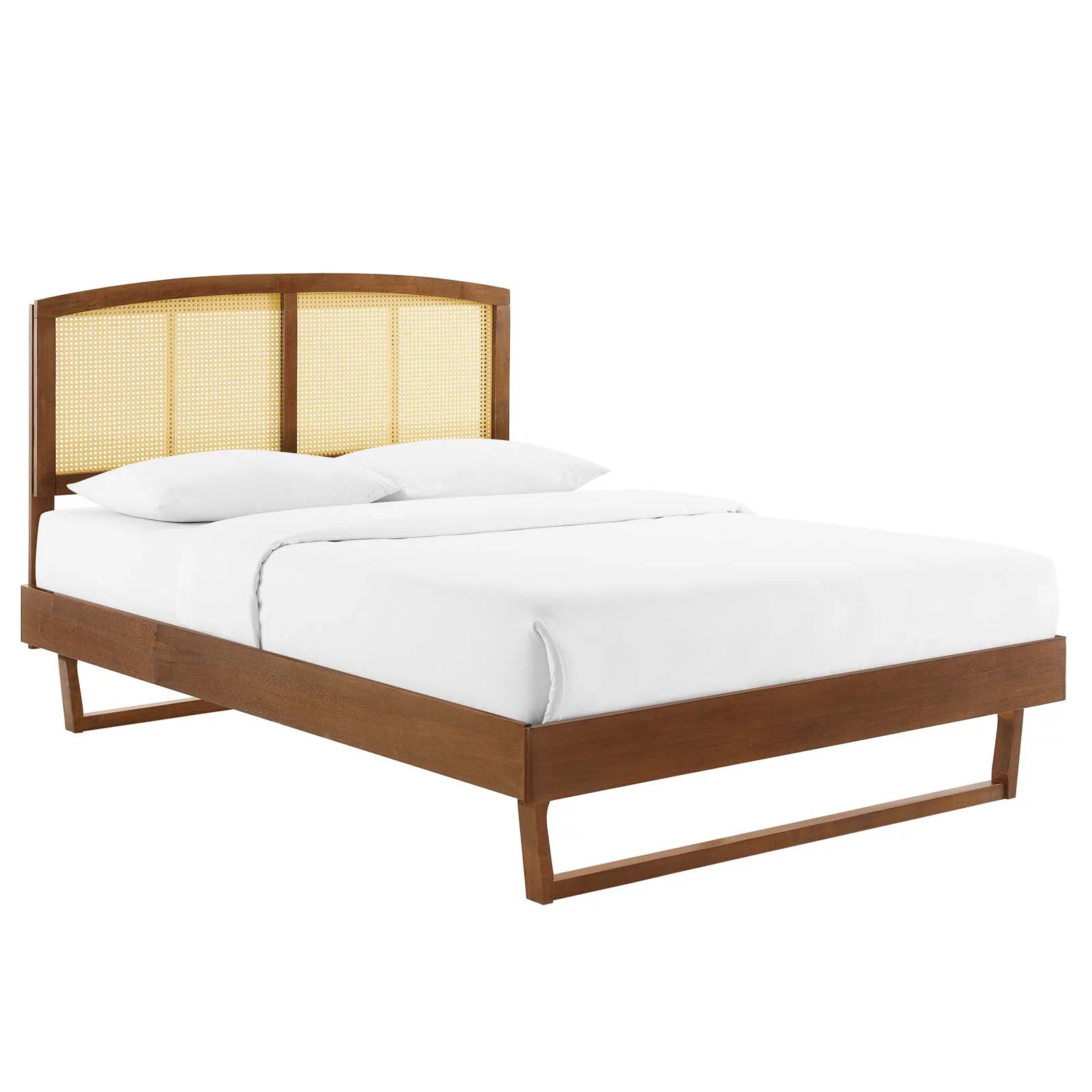 Modway Sierra Cane and Wood King Platform Bed With Angular Legs in Walnut