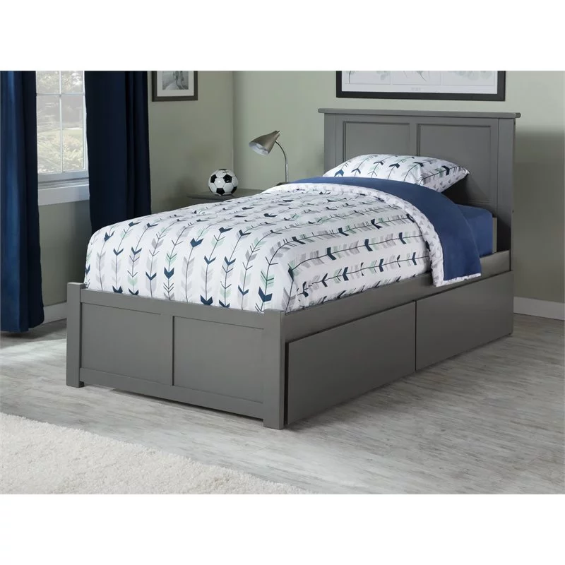Leo & Lacey Traditional Solid Wood Twin Platform Bed with Footboard in Gray