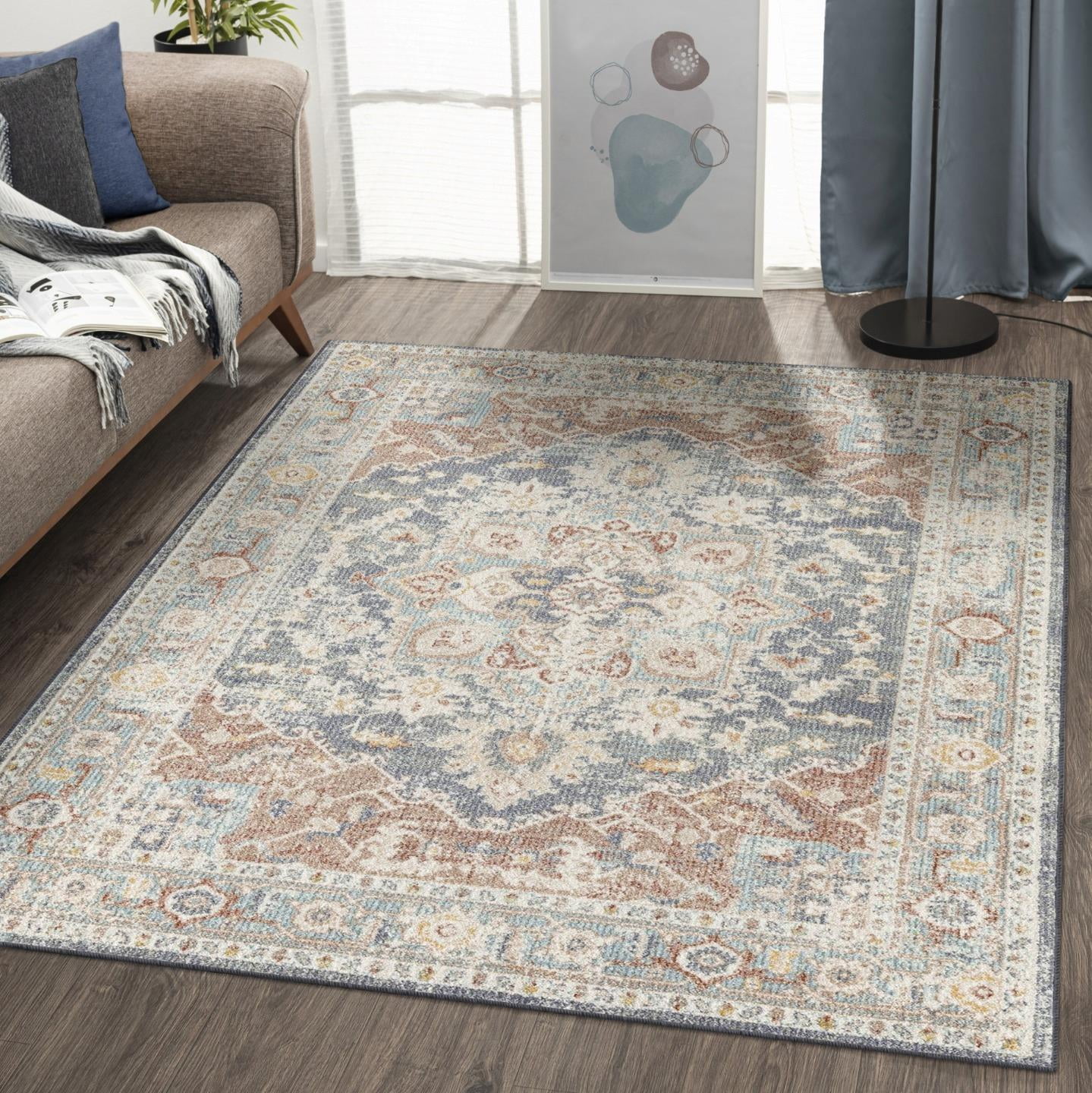 Luxe Weavers 8x10 Floral Area Rug, Cream Multicolor Medallion Living Room Carpet