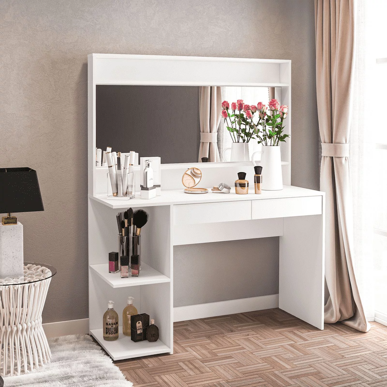 Ember Interiors Quinn Modern White Painted Vanity Table, for Bedroom