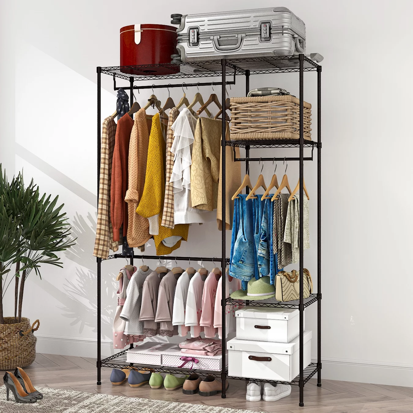 Zimtown Heavy Duty Garment Rack Clothing Storage Rack Freestanding Portable Wardrobe Closet Organizer, Black Finish