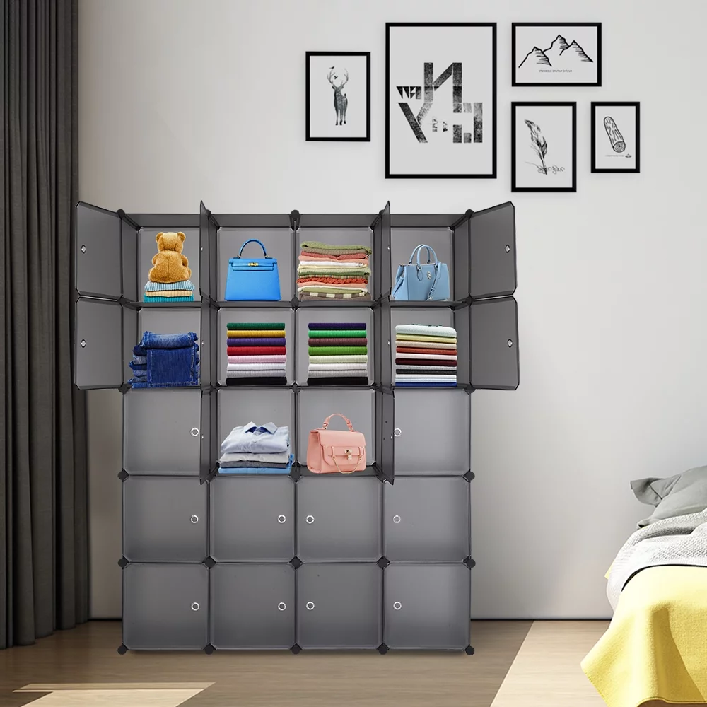 Topcobe Cube Storage Organizer, 20 Cube Storage Unit for Clothes, Plastic Cube Storage Shelves, Wardrobe Cabinet for Bedroom Living Room Office, Gray
