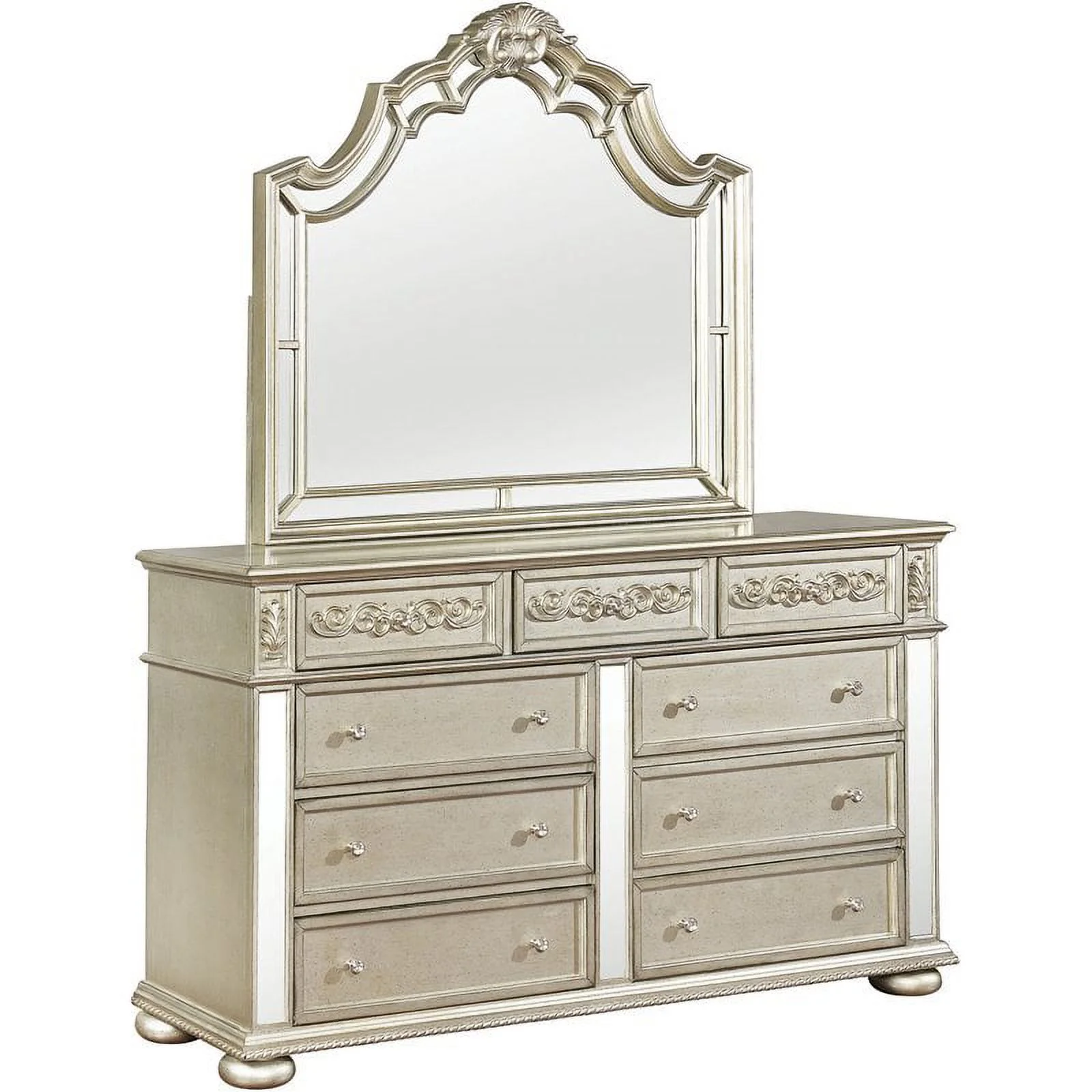 Pemberly Row Modern / Contemporary 9 Drawer Dresser in Metallic Platinum