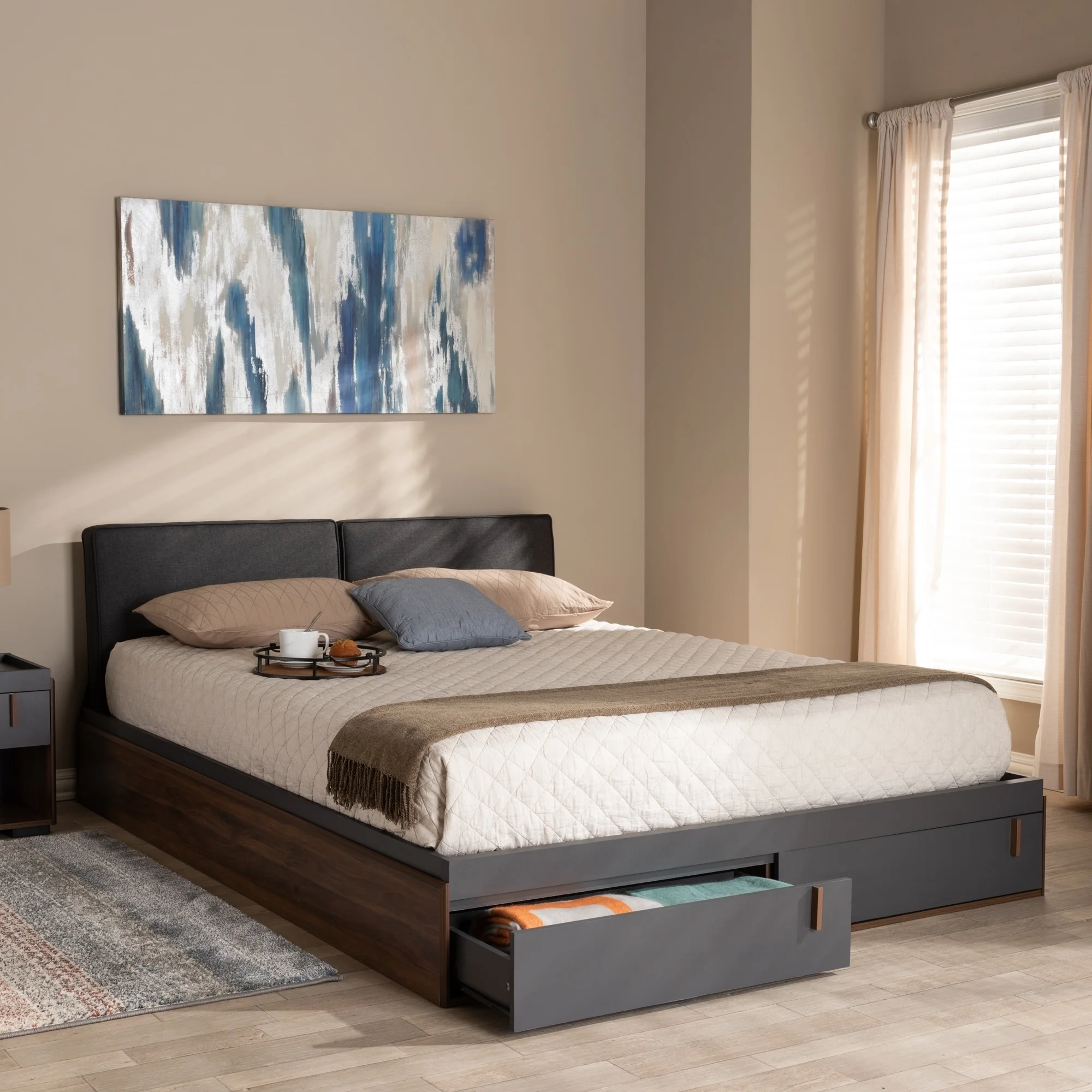 Baxton Studio Contemporary Queen Size Platform Storage Bed