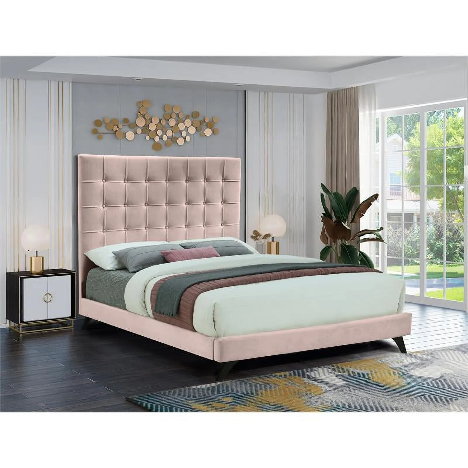 Meridian Furniture Elly Pink Velvet King Bed