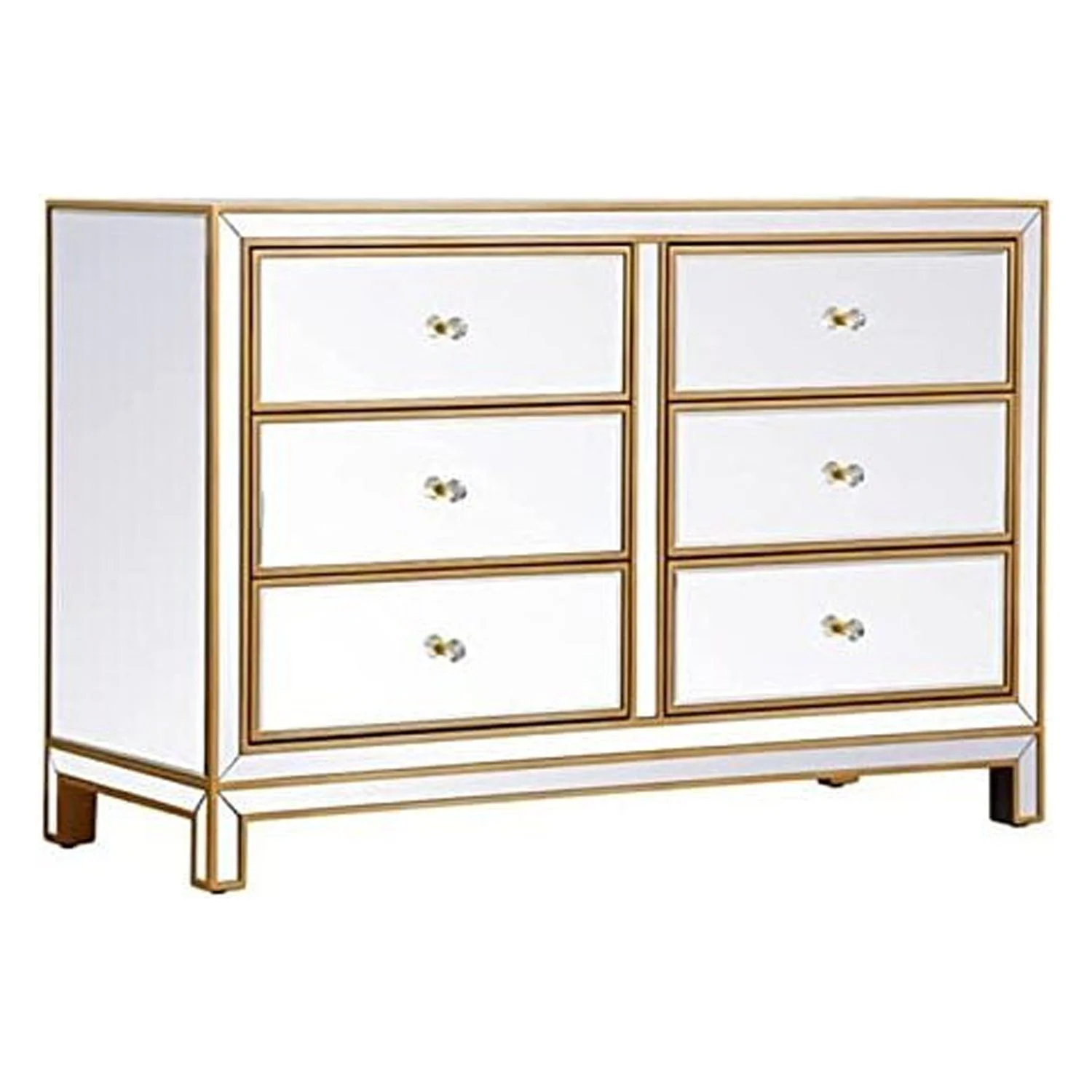 Elegant Decor Reflexion 6-Drawer Solid Wood and MDF Dresser in Gold