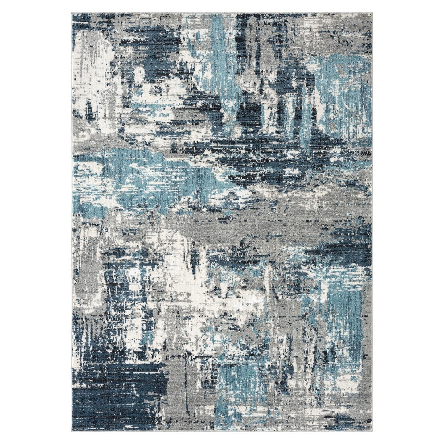 Luxe Weavers Modern Abstract Distressed Blue 5x7 Area Rug for Living Rooms and Bedrooms