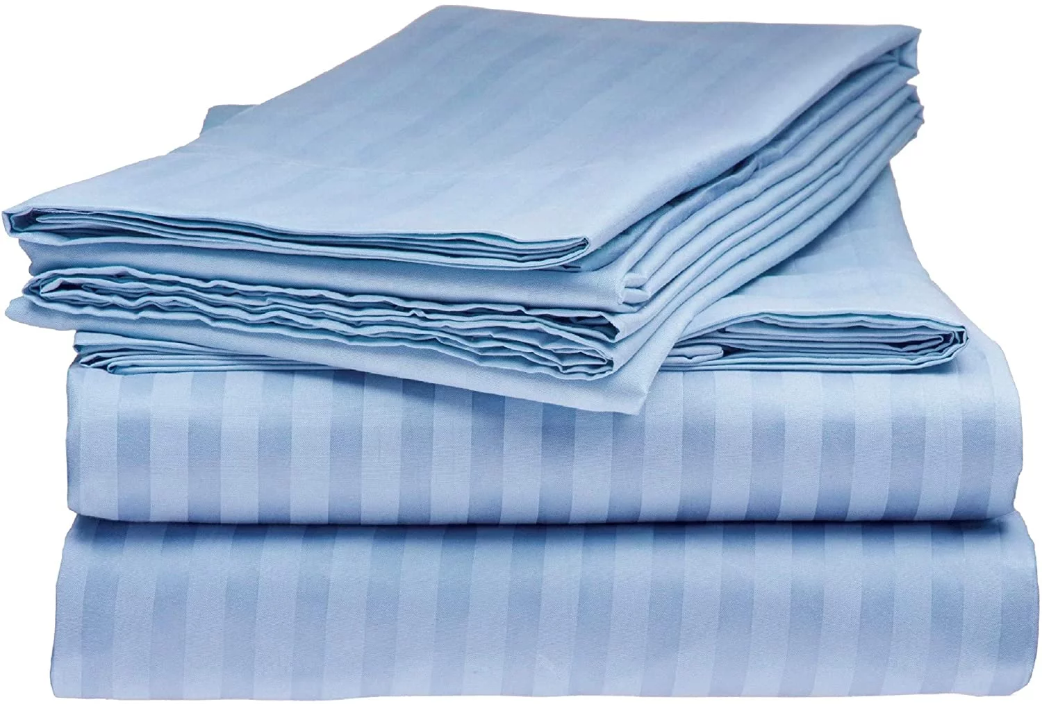 800 Thread Count 4 Piece Quality Sheet Set 21 Inch Deep Pocket 100% Egyptian Cotton Color Light Blue Stripe Size King
