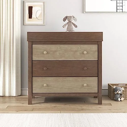 GEROBOOM 3-Drawer Changer Dresser with Removable Changing Tray Wooden Drawers of Chest Organizer for Nursery Bedroom