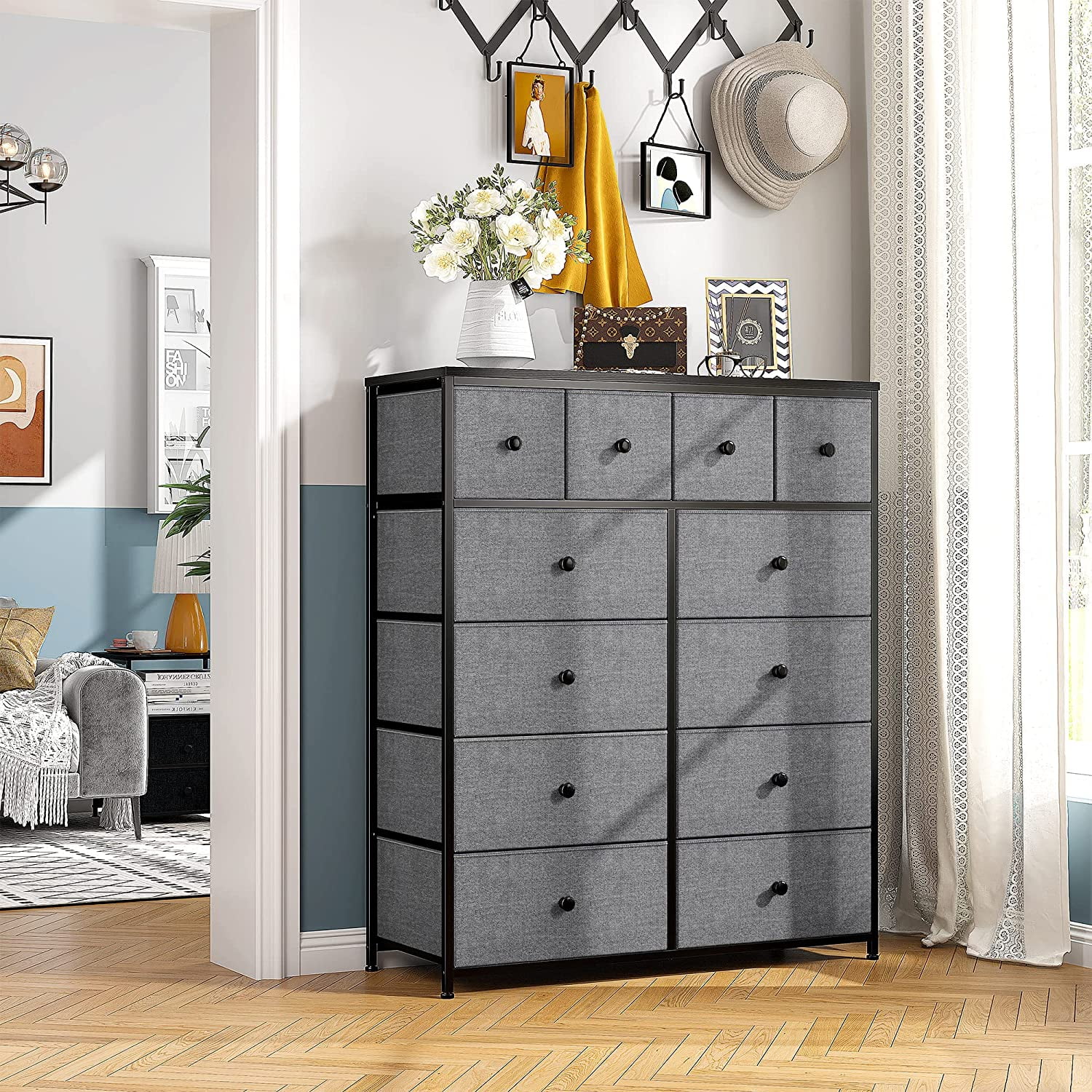Popular 12 Drawer Dresser Fabric Dressers for Bedroom with Metal Frame & Wood Top Black Chest of Drawers Clothes Dresser for Closet  Living Room  Nursery 12" D x 41" W x 44