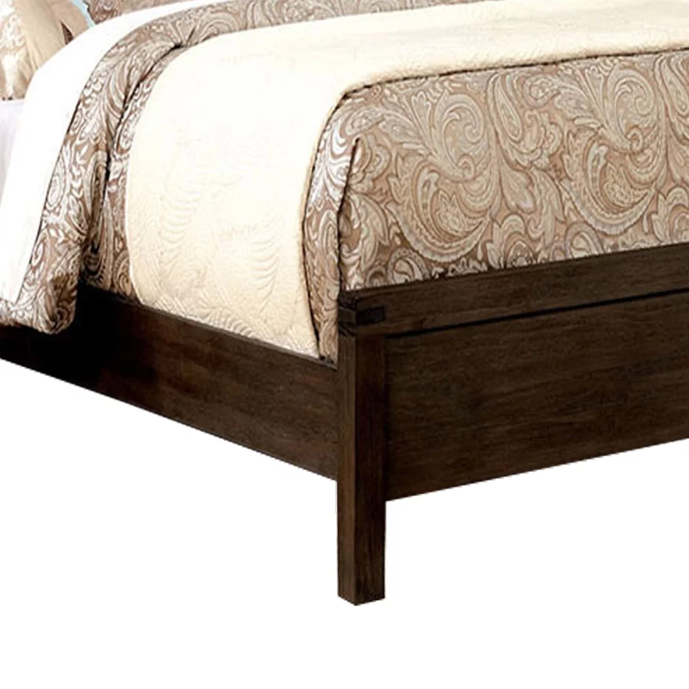Wooden Full Size Bed with Plank Style Headboard and Block Legs Brown- Saltoro Sherpi