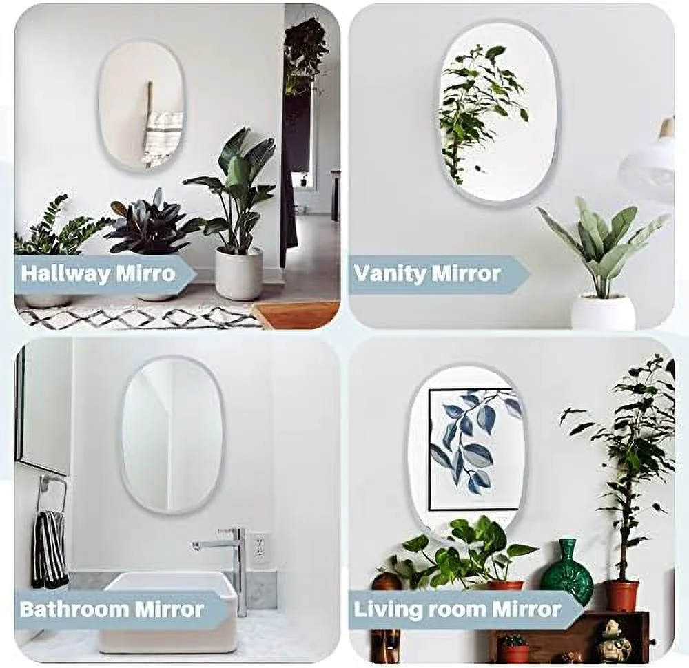 RUNFAYBIU Space Art   24"x36" Grey Oval Wall Mirror - Grey Oval Frame Mirror - Large Modern Decor Mirror for Bathroom  Vanity  Bedroom  Dresser - Mount Horizontally or Vertically