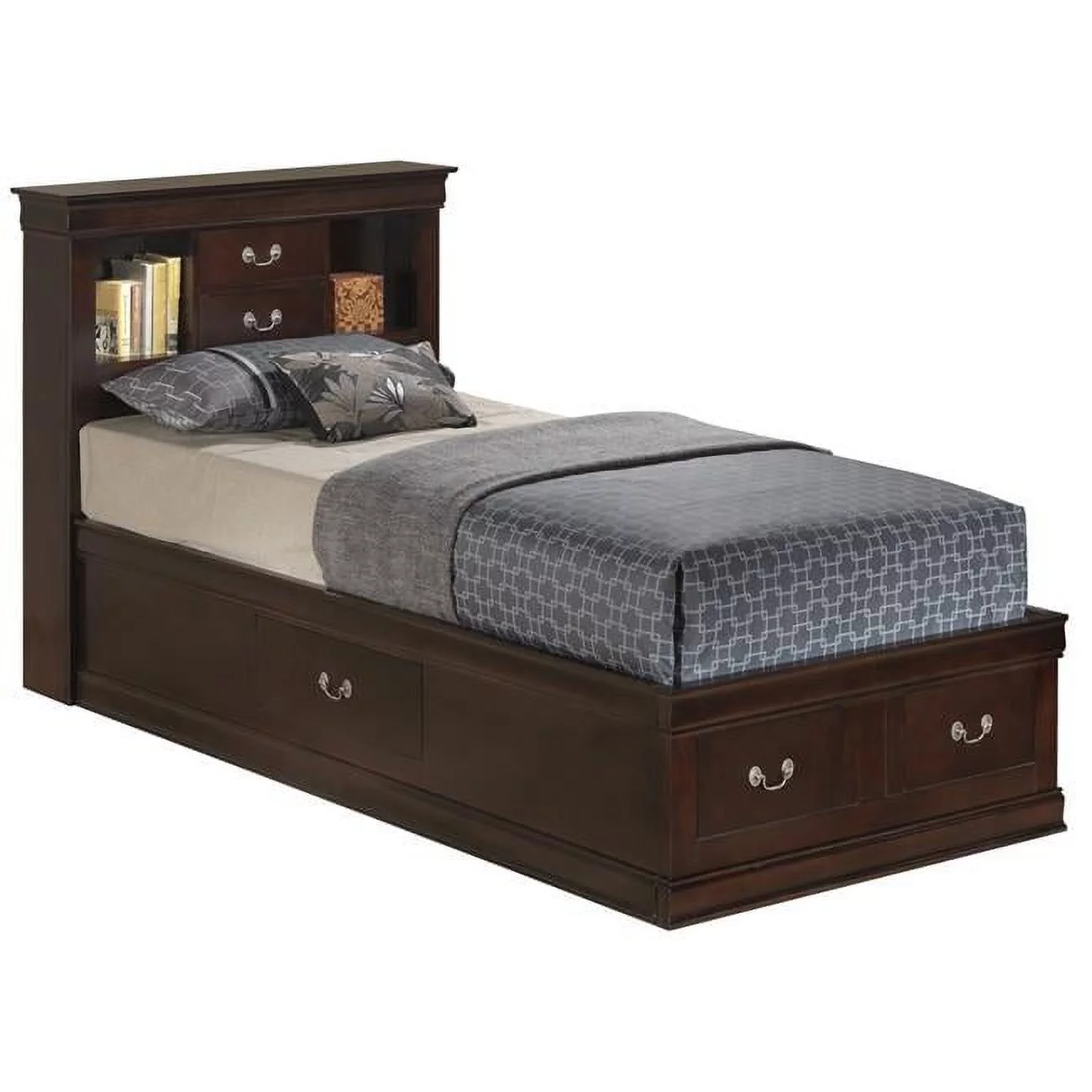 Passion Furniture Louis Philippe Storage Platform Bed with 6 Storage Drawer, Cappuccino - Twin Size