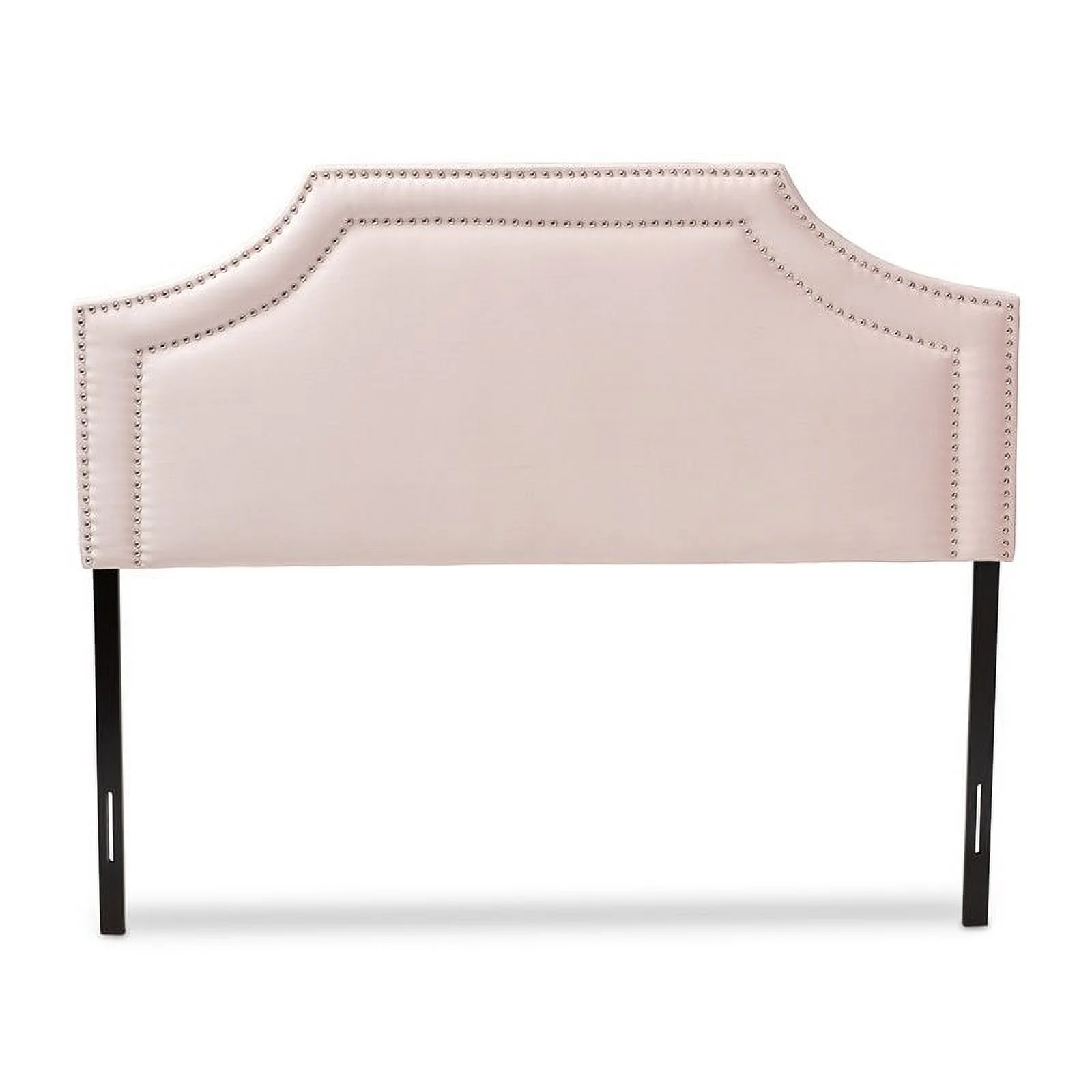 Bowery Hill Modern Velvet/Wood Full Headboard with Adjustable Legs in Light Pink