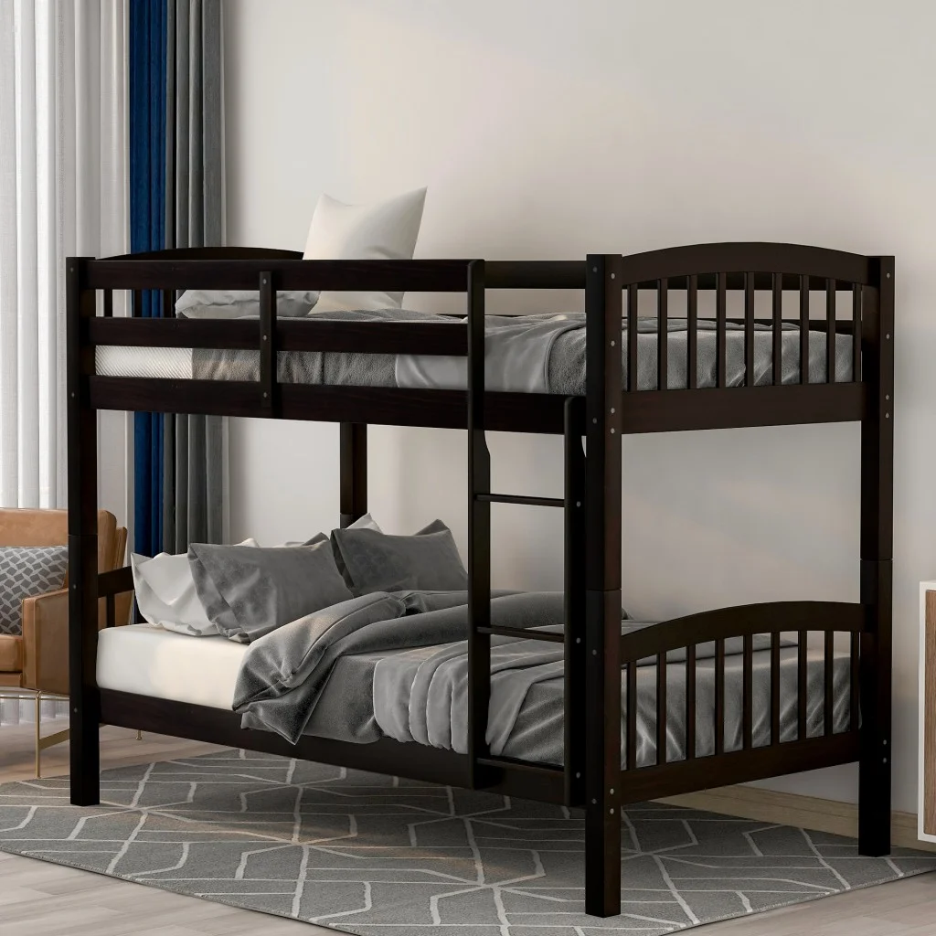 HomeRoots 403882 Brown, Espresso Twin Over Twin Size Bunk Bed