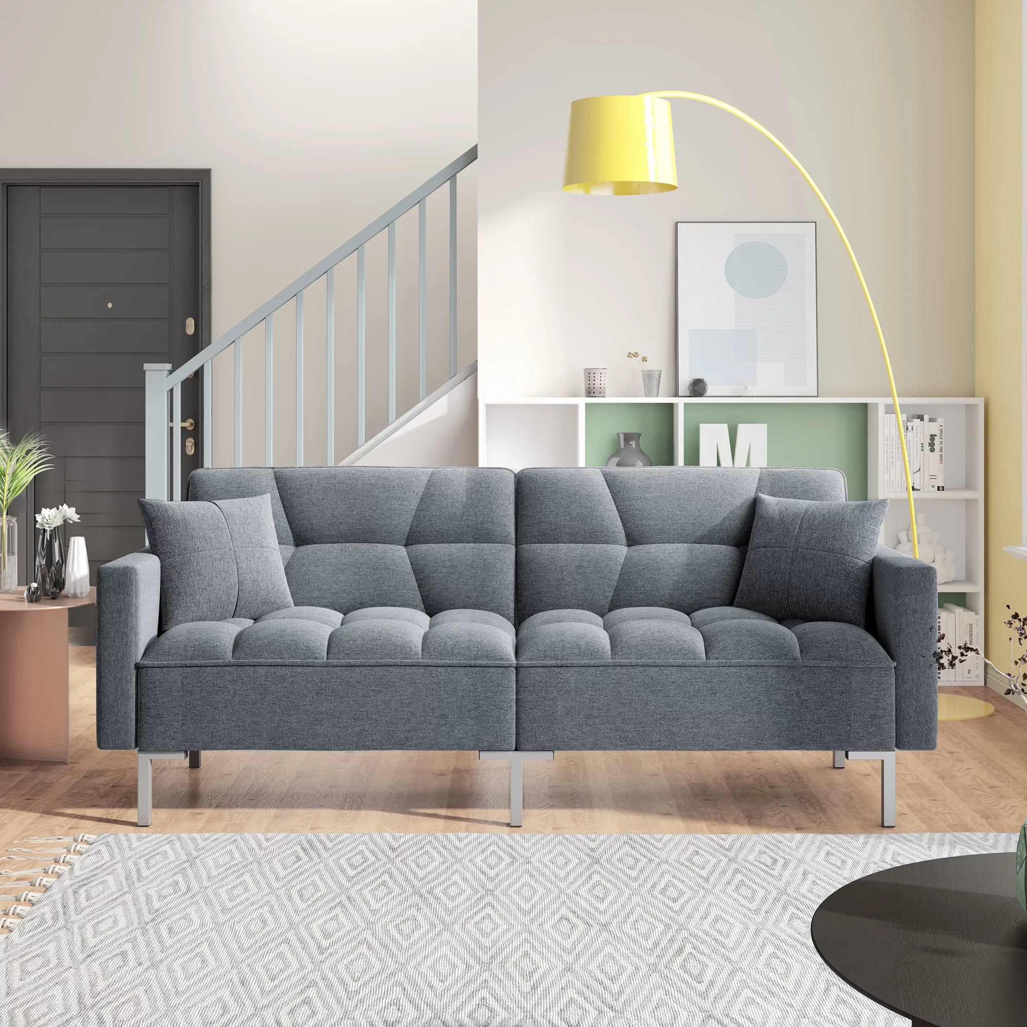Momspeace Upholstered Futon Sofa Bed Sleeper Sofa Couch Convertible Folding Couch Bed Adjustable Recliner Loveseat Sofas for Living Room - Gray