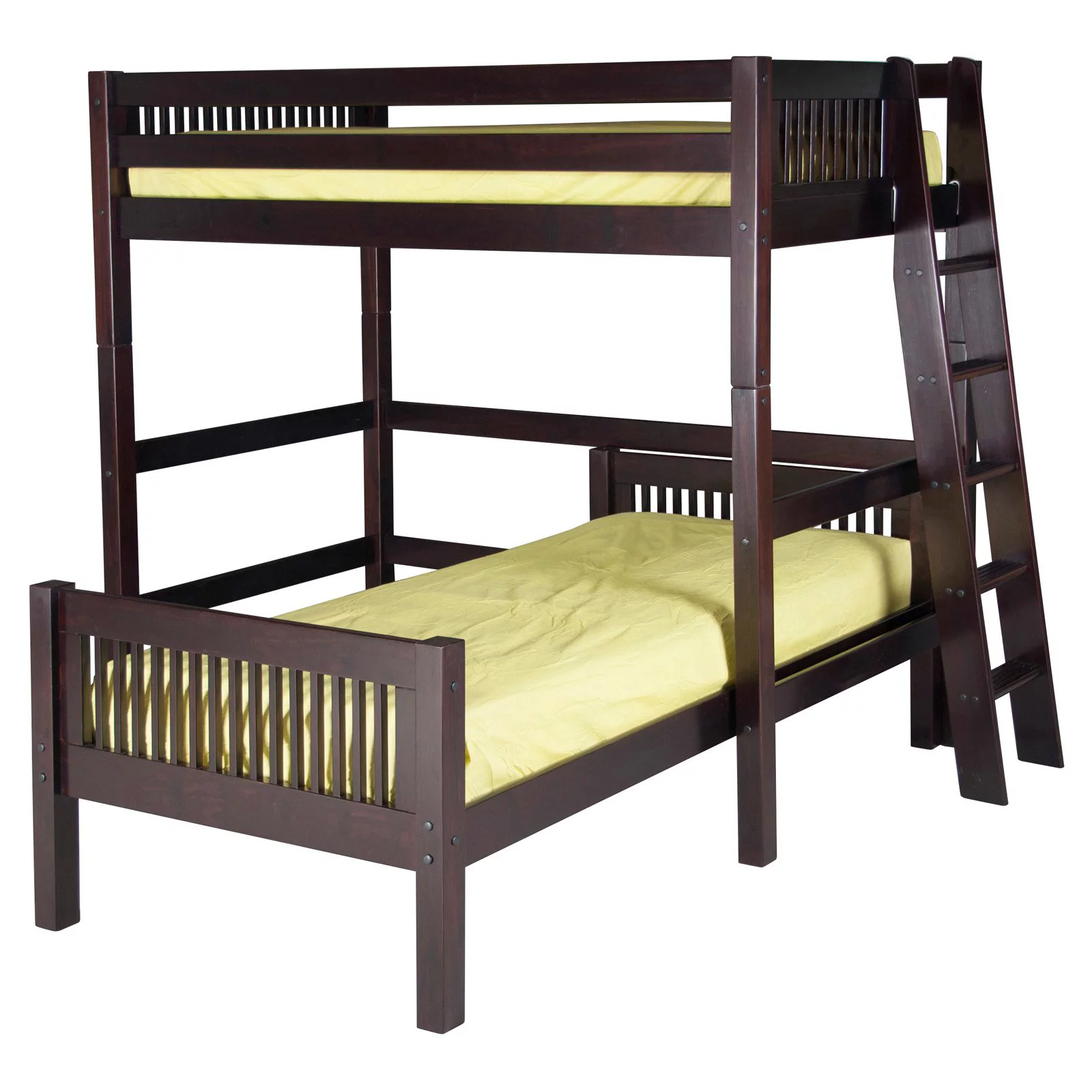 Camaflexi Twin over Twin Loft Bed - L Shape - Mission Headboard - Lateral Ladder - Cappuccino Finish