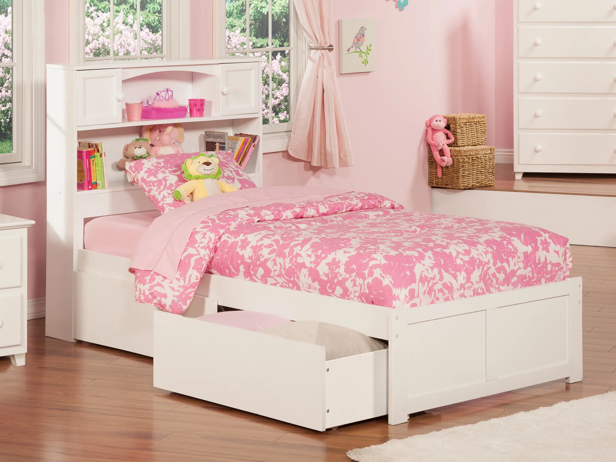 Newport Platform Bed with Flat Panel Foot Board and 2 Urban Bed Drawers, Multiple Sizes, Multiple Colors
