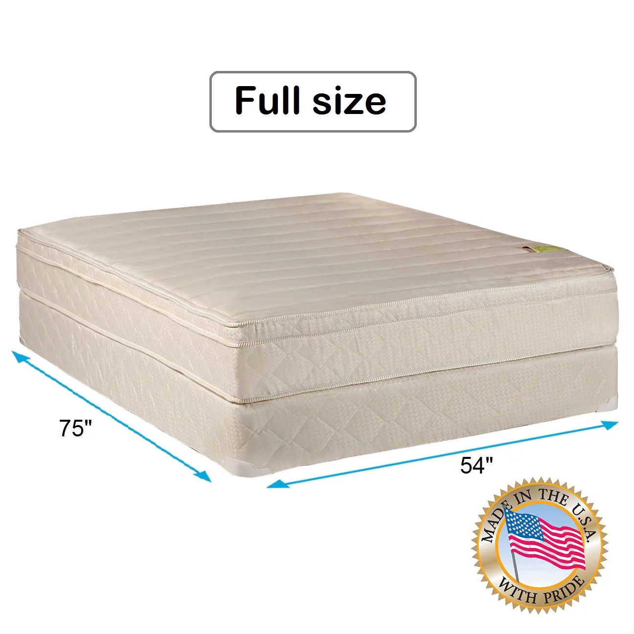 DS USA Comfort Pedic Firm PillowTop Full Size Mattress Set with Mattress Cover Protector - Innerspring Coils, Fully Assembled, Orthopedic, Longlasting by Dream Solutions USA