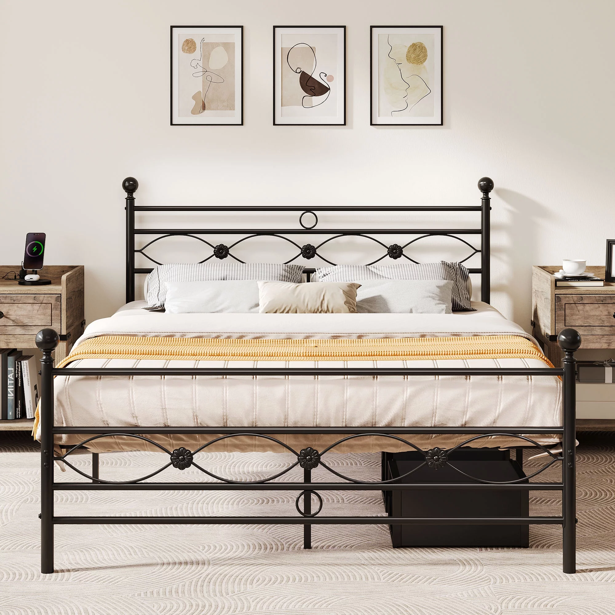 DWVO Queen Platform Metal Bed Frame with Headboard and Footboard, No Box Spring Needed