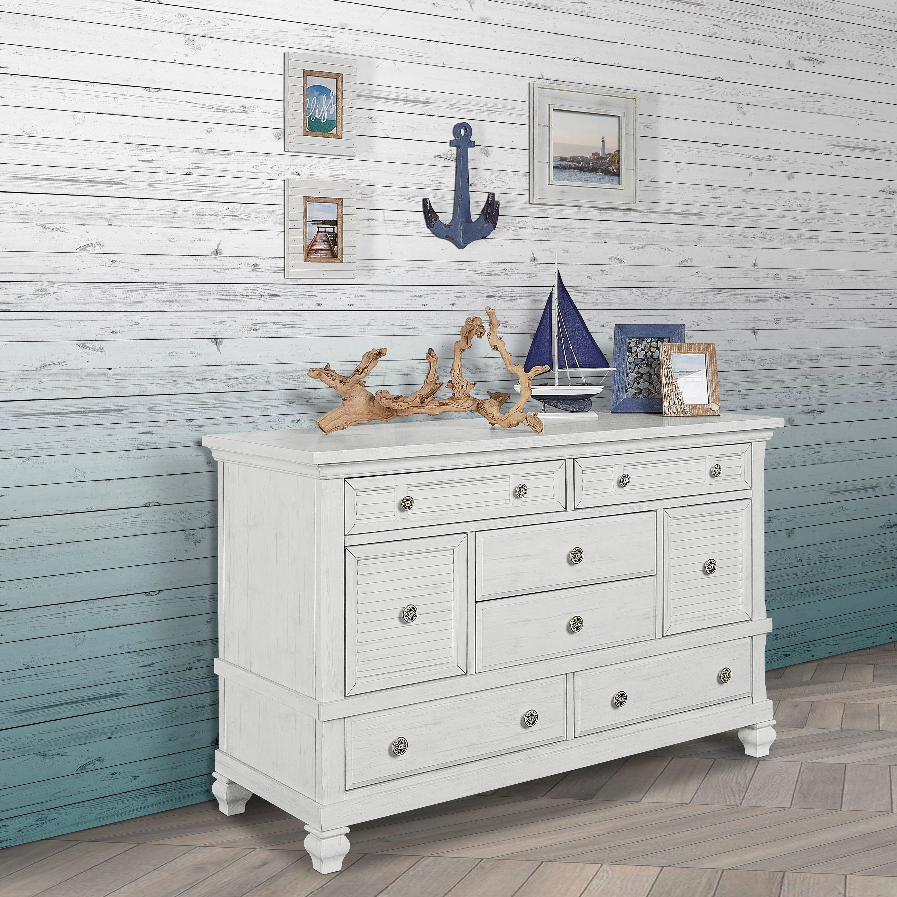 Evolur Signature Cape May Double Dresser, Weathered White, 6 Drawers